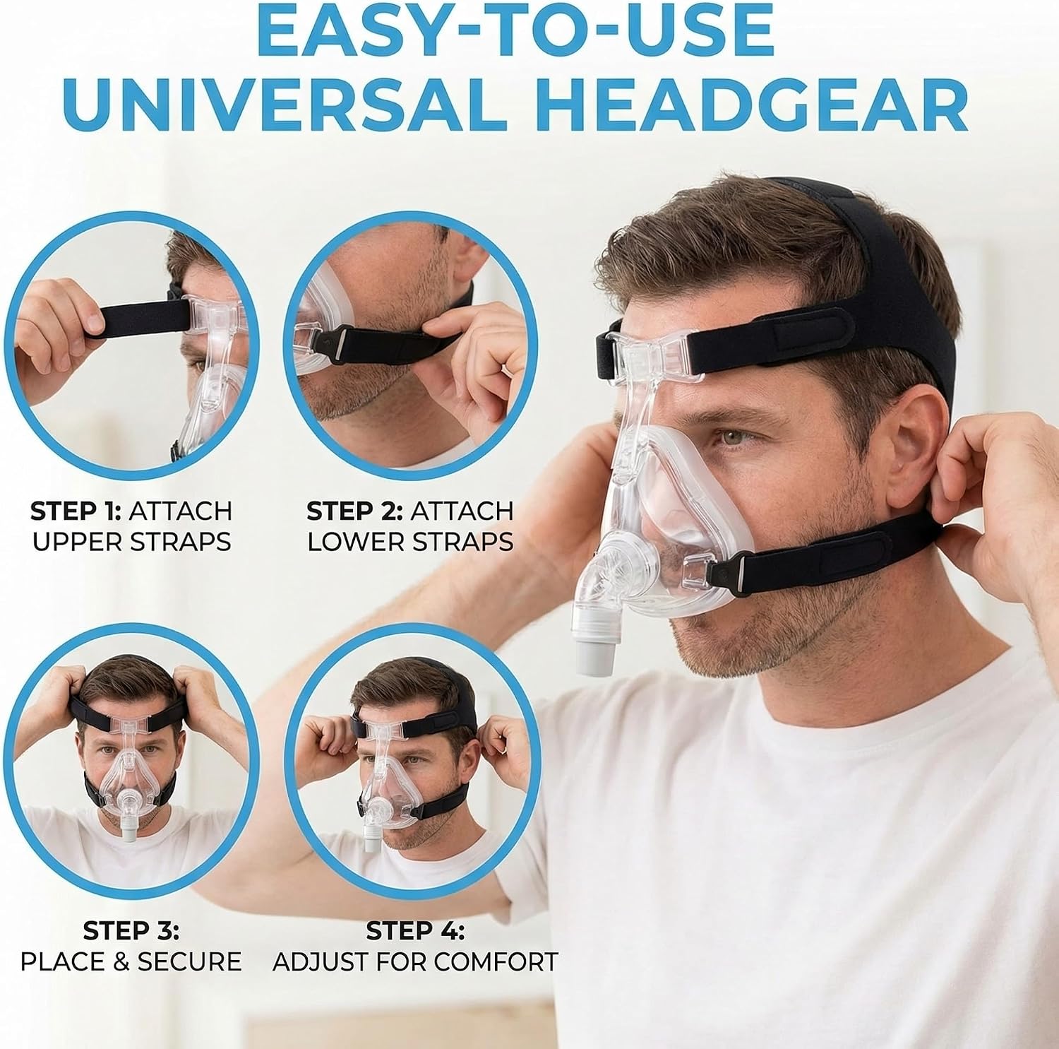 Universal CPAP Headgear Strap – Replacement for Philips Respironics Headgear & ResMed CPAP Supplies – CPAP Mask & Head Strap (Mask, Clips NOT Included)