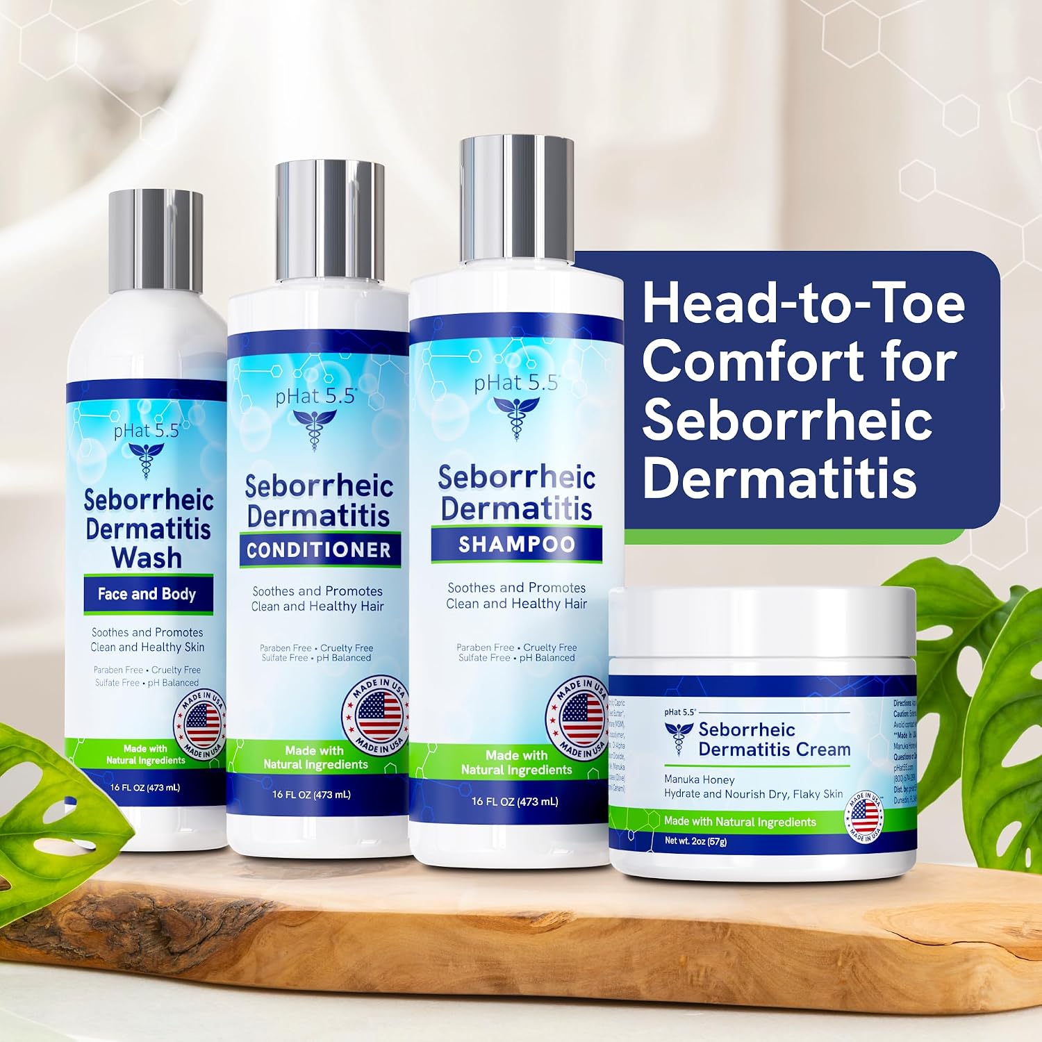 Sulfate Free Shampoo and Conditioner Set for Seborrheic Dermatitis Relief - Severe Dry & Itchy Scalp Treatment with Manuka Honey, Aloe Vera & Coconut Oil - Safe for Color Treated Hair (8 oz)