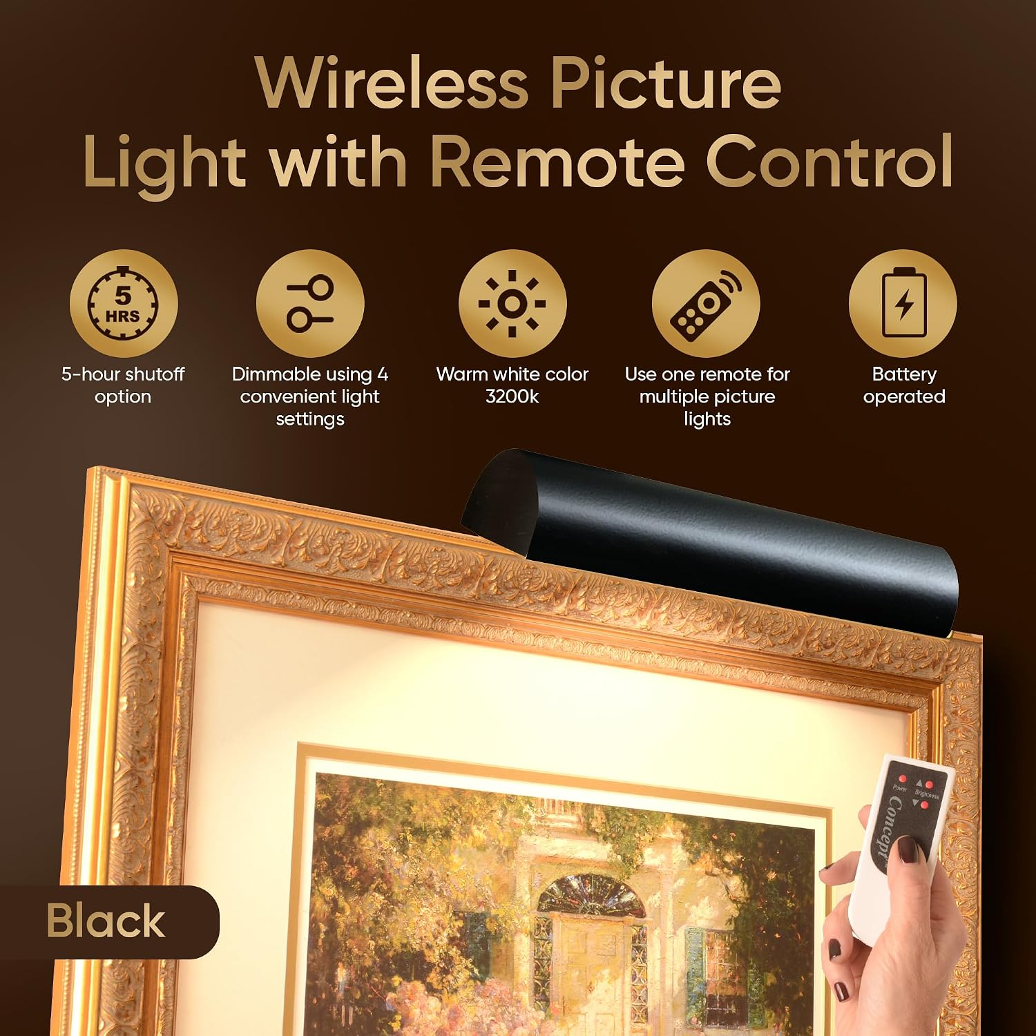 Concept Lighting 102L Cordless Remote Control LED Picture Light- 11 1/2 inch Antique Brass With Silver Undertones