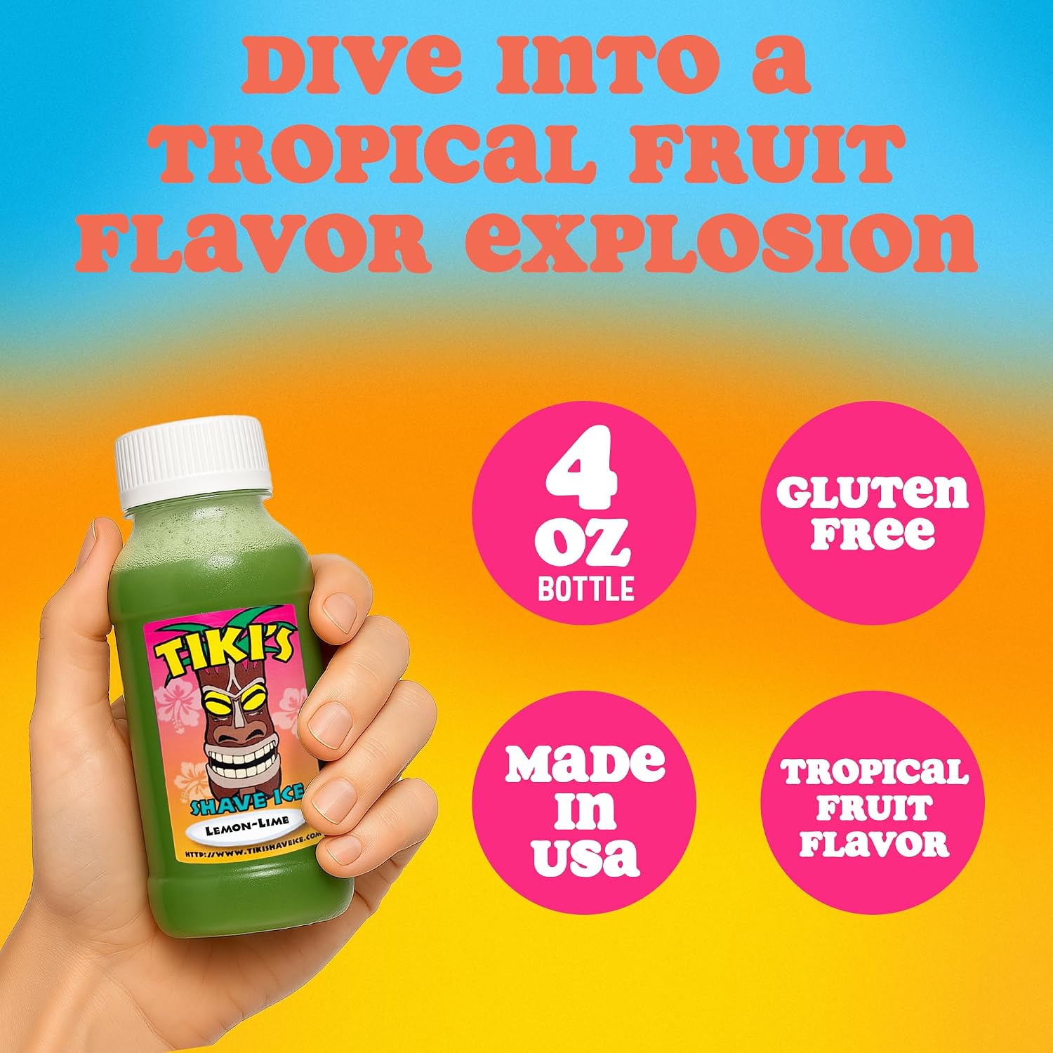 Tiki's Shave Ice Syrup Concentrate for Snow Cones & Shaved Ice - Natural Syrup for Beverages & Desserts - Ideal for Snow Cone