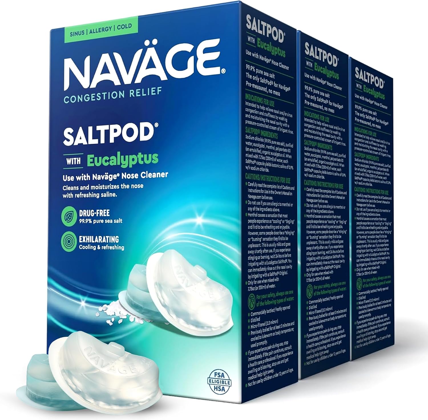 Navage® SaltPods Refills, Original Sea Salt Formula, 90 Count | Pre-Measured Precision: Clears Mucus and Irritants for Breathable, Comfortable Sinuses