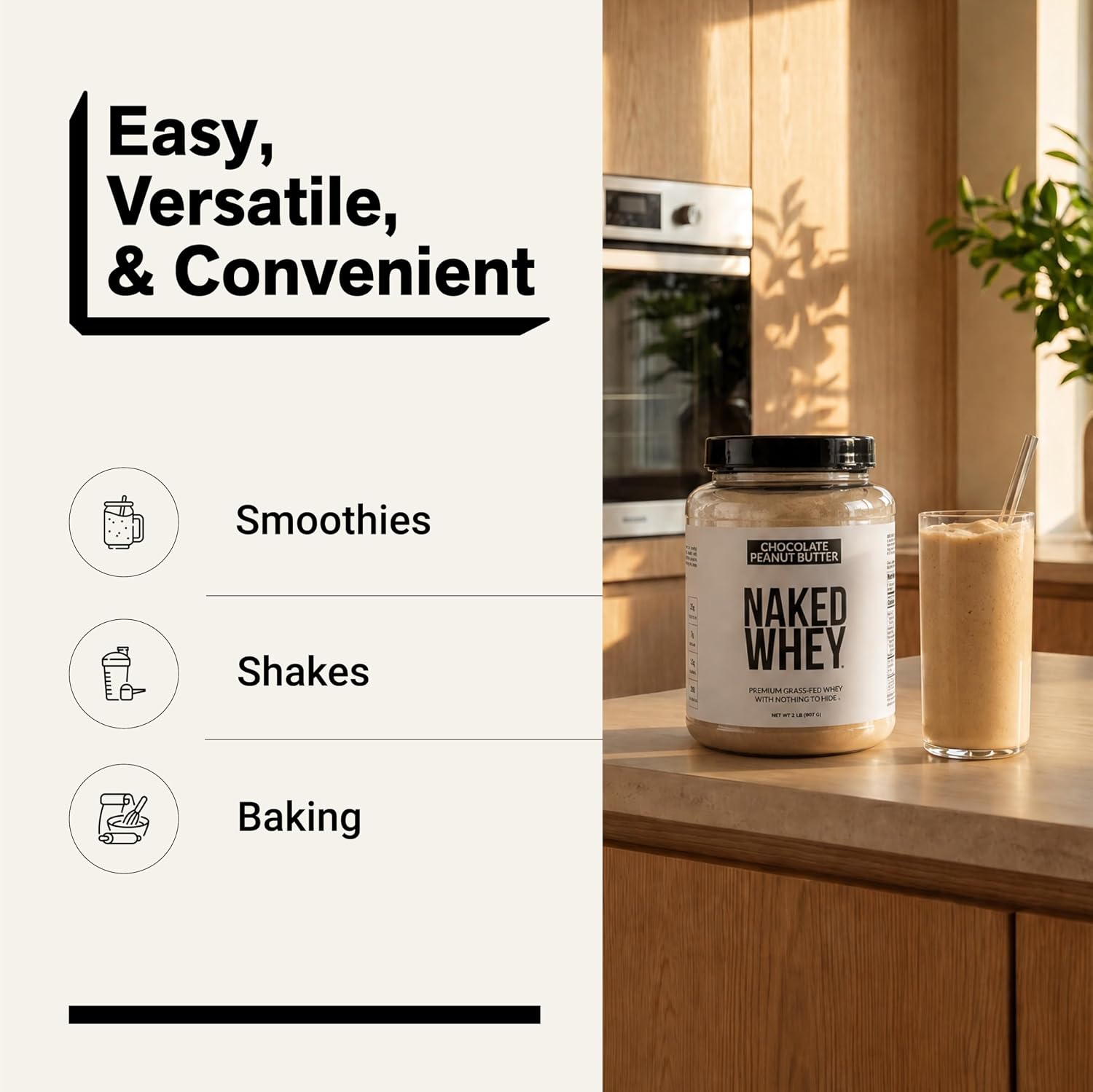 NAKED Whey 5LB 100% Grass Fed Unflavored Whey Protein Powder - Only 1 Ingredient, NSF Certified, Undenatured, Gluten Free, Soy Free, Promote Muscle Growth and Recovery - 76 Servings
