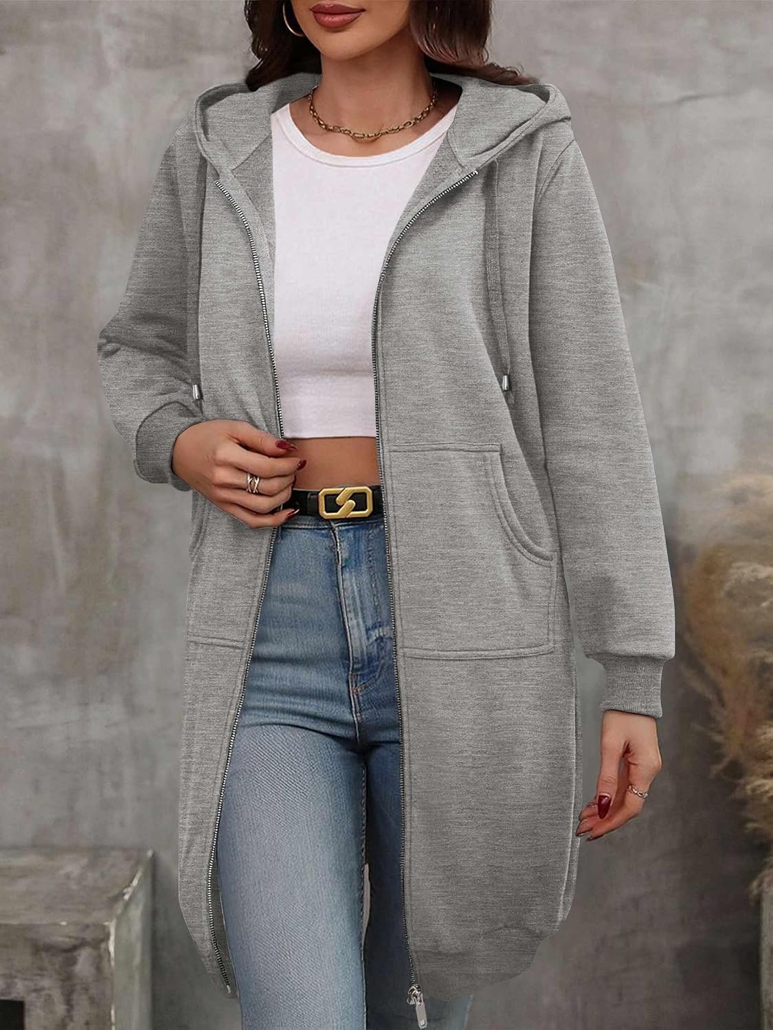 ELESOL Women Casual Zip up Fleece Hoodies Tunic Sweatshirt Long Jacket