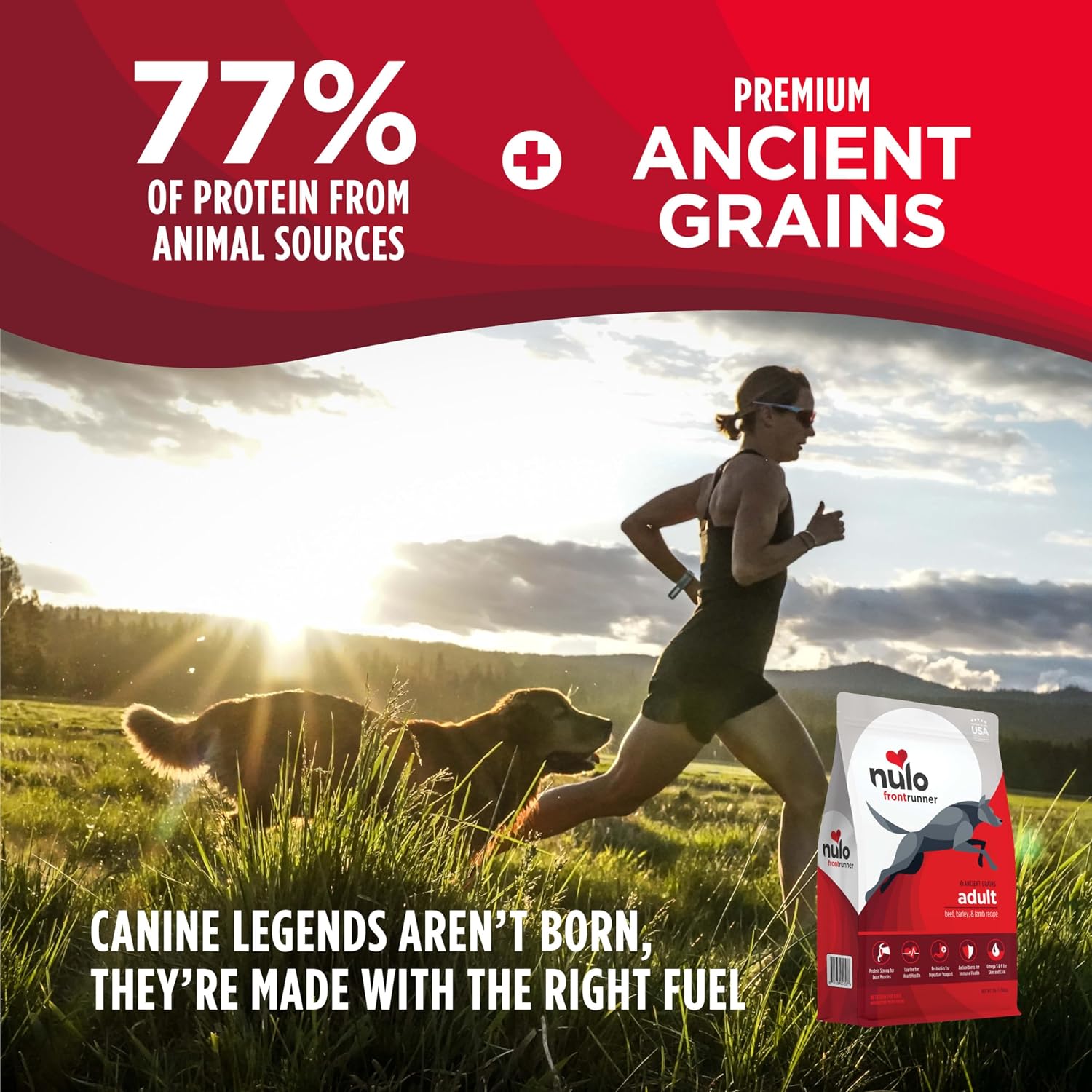 Nulo Frontrunner Dry Dog Food - Adult High-Protein Beef, Barley & Lamb Recipe, Natural Kibble with Ancient Grains, Probiotics, Taurine