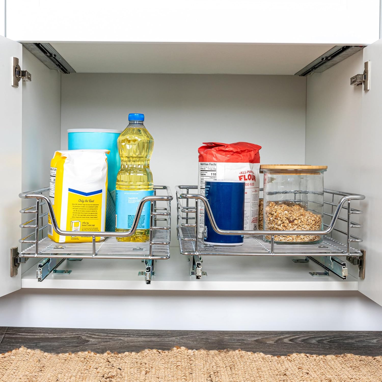 Household Essentials Glidez 2‑Tier Multipurpose Chrome‑Plated Steel Pull‑Out/Slide‑Out Under Cabinet Organizer, Chrome Finish