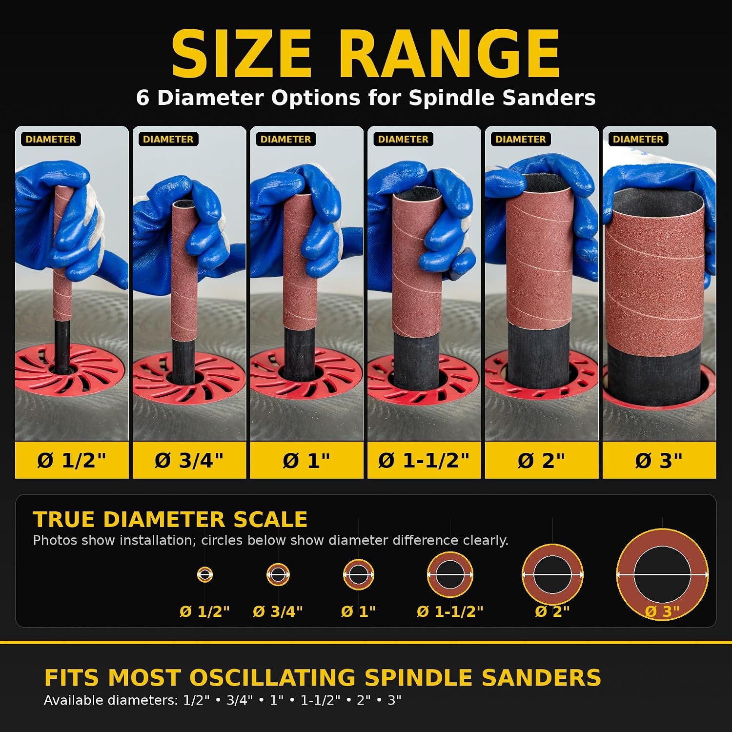Dark Stone Sanding Sleeves for Oscillating Spindle Sander, Aluminum Oxide, 6-Pack (0.5, 1/2, Inches, 240)