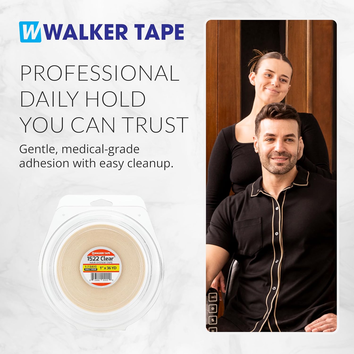 Walker Tape 1522 Clear Roll 3/4 x 36 Yards for Wig Installs, Lace Systems, Toupee Applications, Hair Tape Prep and Adhesive Strips Use Offering Hypoallergenic Comfort, Daily Wear Hold and Low Residue