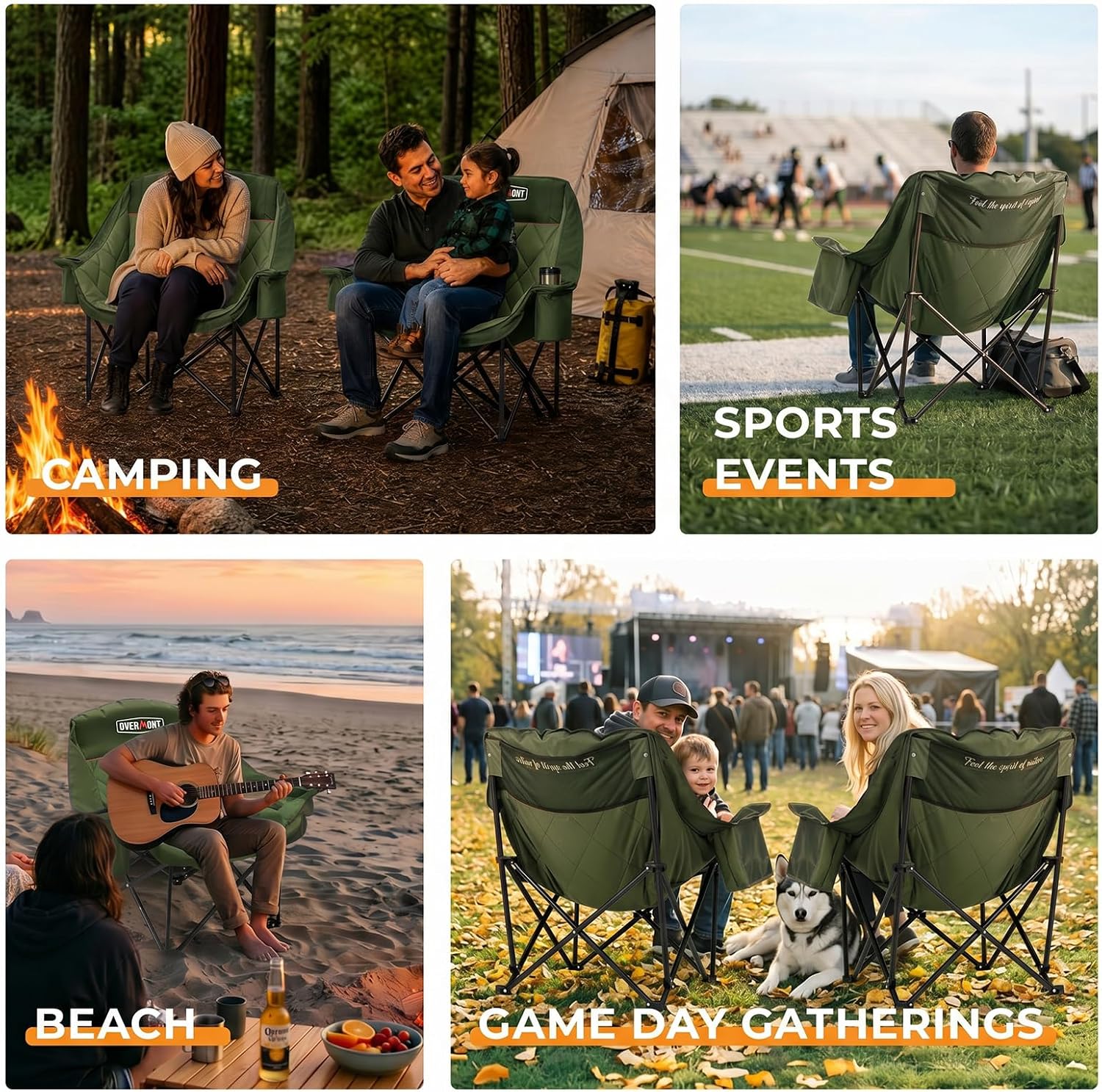 Overmont Oversized XL Camping Chair for Adults - 500lbs Support Heavy-Duty Padded Folding Chair with Side Pocket Cup Holder Cooling Bag for Outdoor Sports Garden Beach Fishing Lawn Black