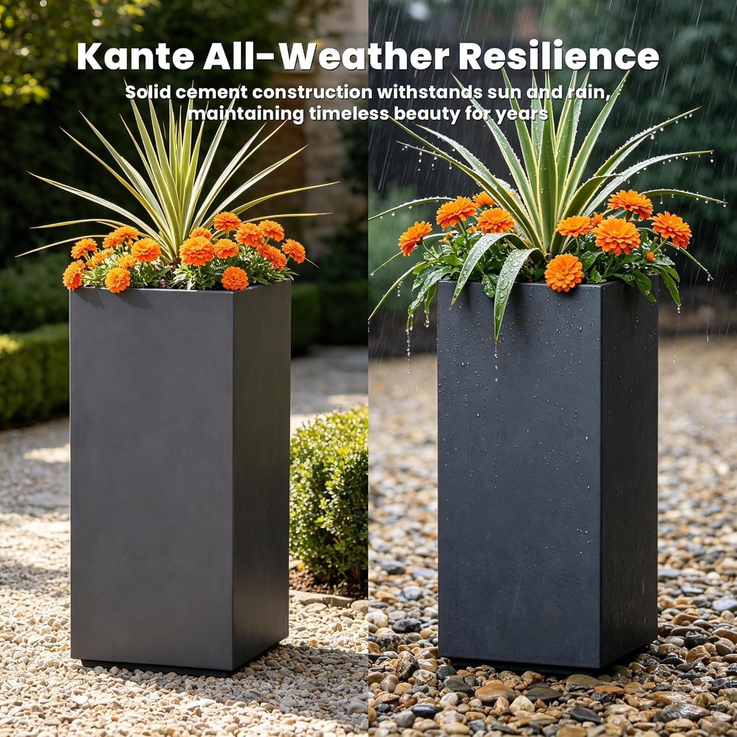 Kante Accent Column Square Pale Gray Concrete Planter 23.6" H, Outdoor