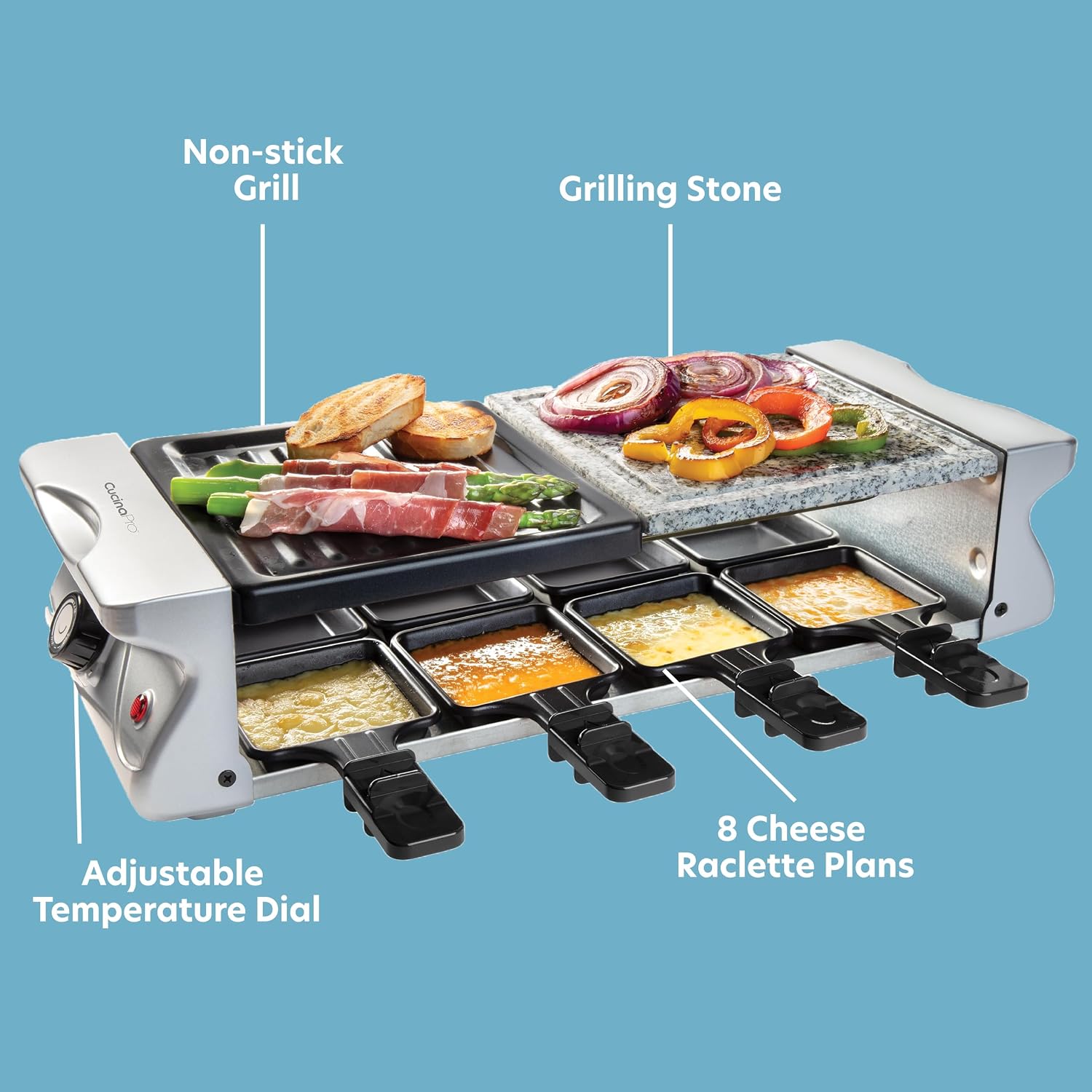 Electric Cheese Raclette Table Grill w Cooking Stone & Grilling Plate | Nonstick