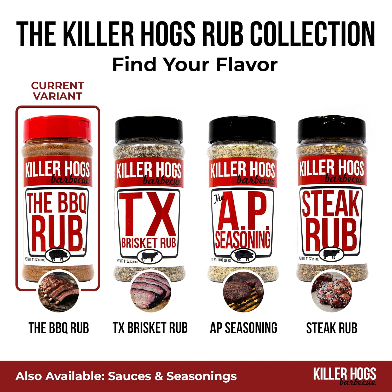 Killer Hogs The BBQ Rub, Grill and Smoking Seasoning, 11 oz | Championship Barbecue Spice Blend for Beef, Steak, Ribs, Burgers, Pork and Chicken, Convenient Shaker Container