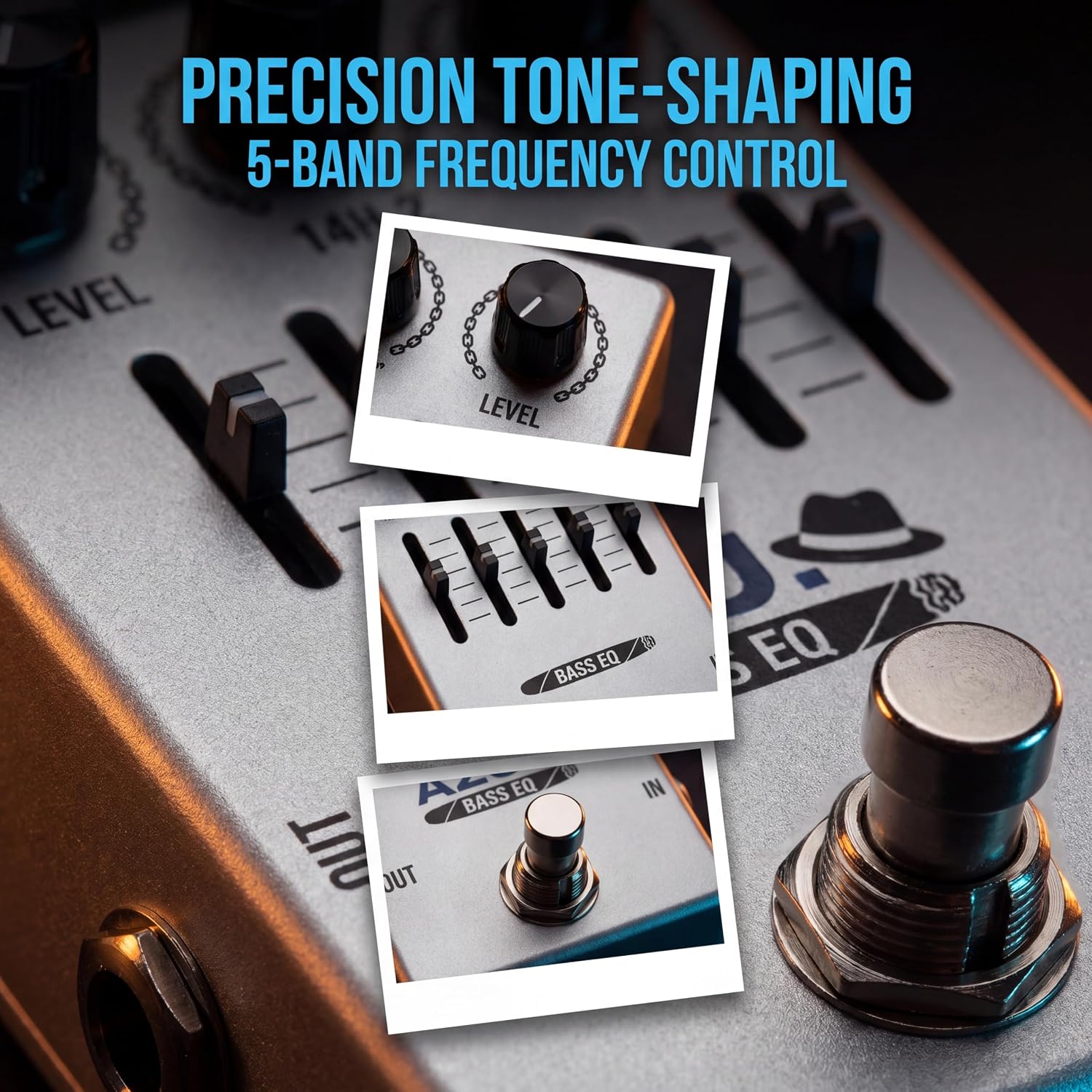 AZOR 5 Band Bass EQ Pedal, Aluminium Alloy True Bypass Equalizer Effect Pedal, Compact Mini Tone Control Pedal for Electric Bass Guitar