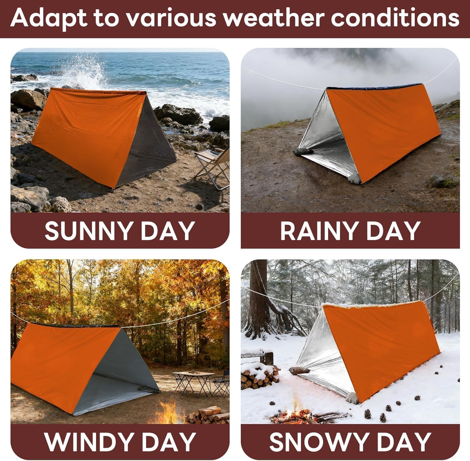 Deecam Emergency Survival Tent, 1 or 2 Person Mylar Thermal Shelter