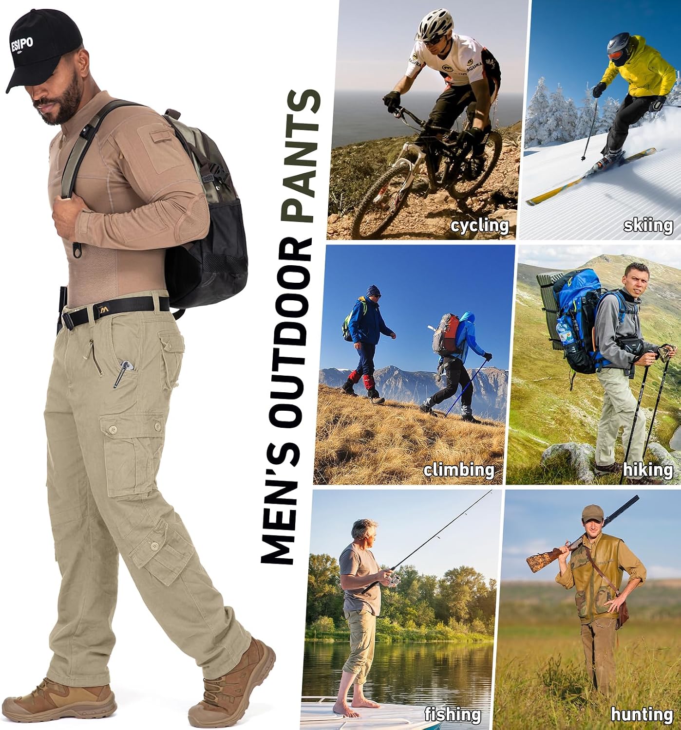 Mens Cargo Pants Camo Work Tactical Rip Stop BDU Casual Army Military Pants | 100% Cotton,Wear Resistant,Breathable,Sweat-absorbent,Men's Wild Cargo Pants with 8 Pockets,Relaxed Loose Fit Hiking Pants