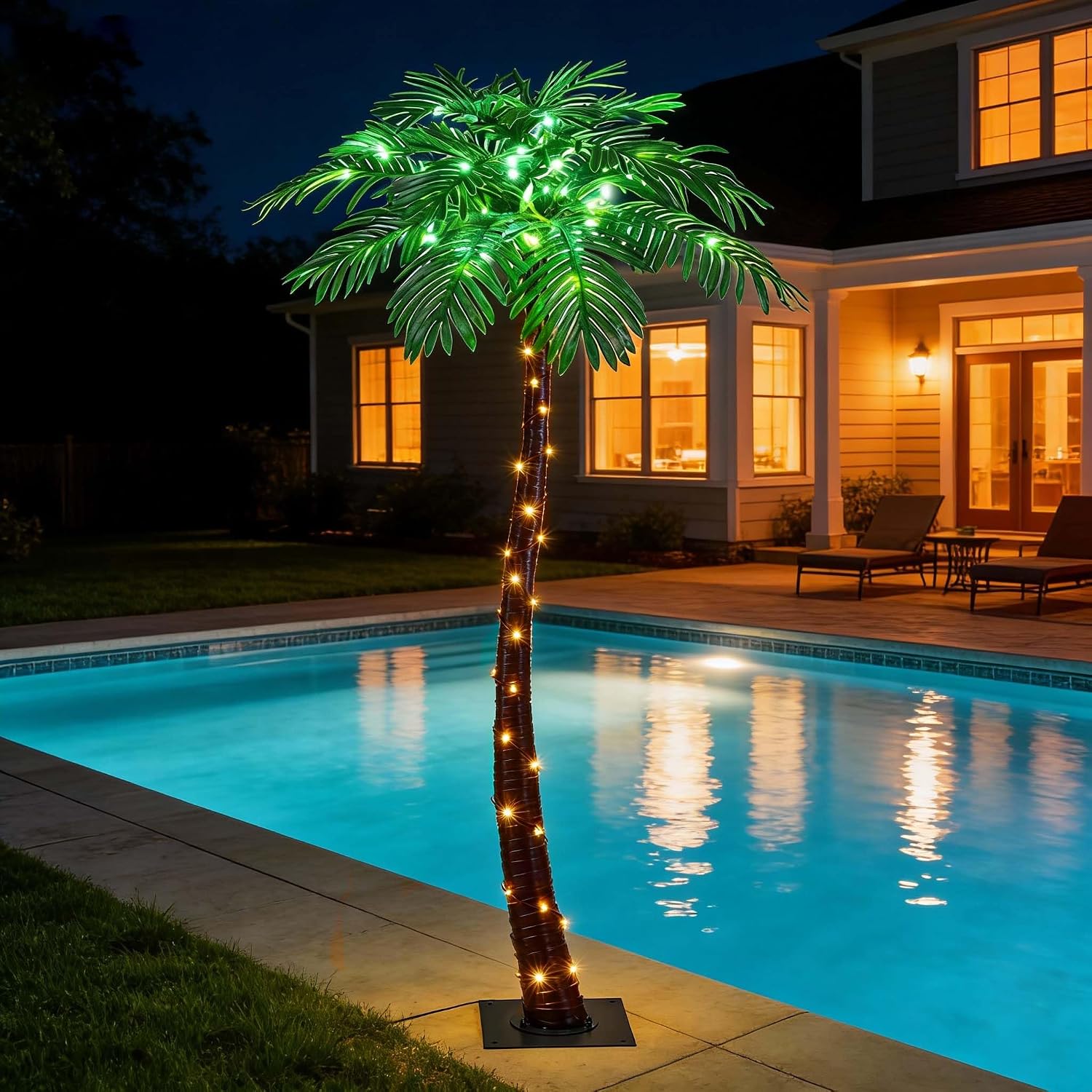 Lightshare 7 Feet Palm Tree 152LED Lights Artificial Fake Tree Decoration for Tiki Bar Outside Patio Porch Pool Christmas Nativity