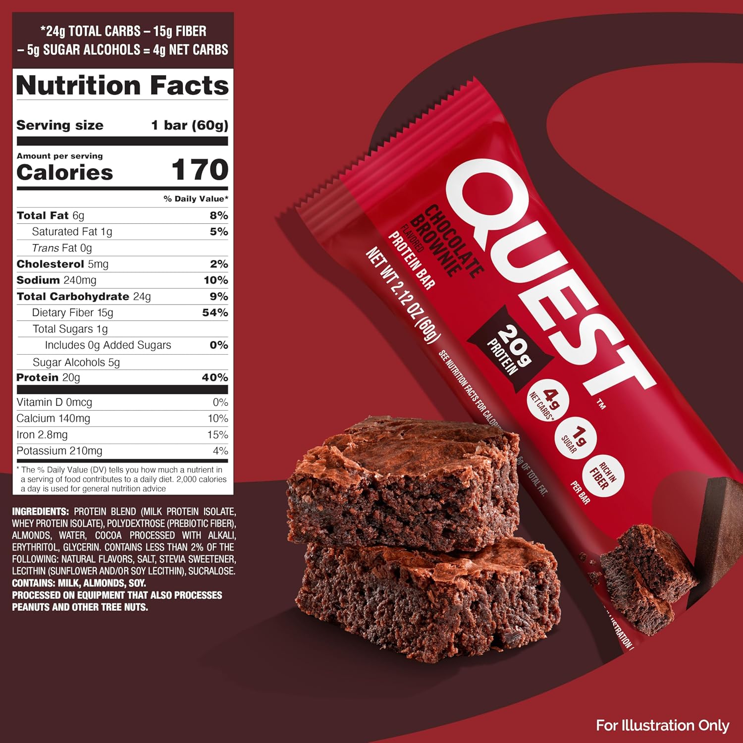 Quest Nutrition Oatmeal Chocolate Chip Protein Bars, 20g Protein, 12 Count | 12g Fiber, 5g Net Carbs, 1g Sugar, Gluten Free, High Quality Protein, Soft and Chewy, Individually Wrapped 2.12oz Bars