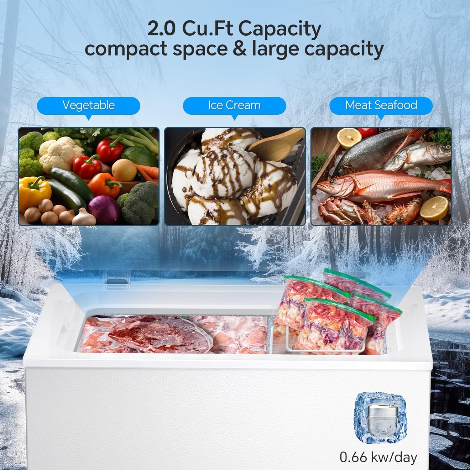 Kismile 7.0 Cubic Feet Chest Freezer, Deep Freezer for Home, Black