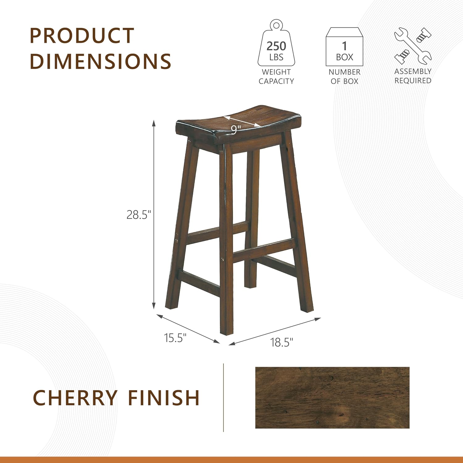 Homelegance Saddleback 24-Inch Height Barstool, Cherry, Set of 2