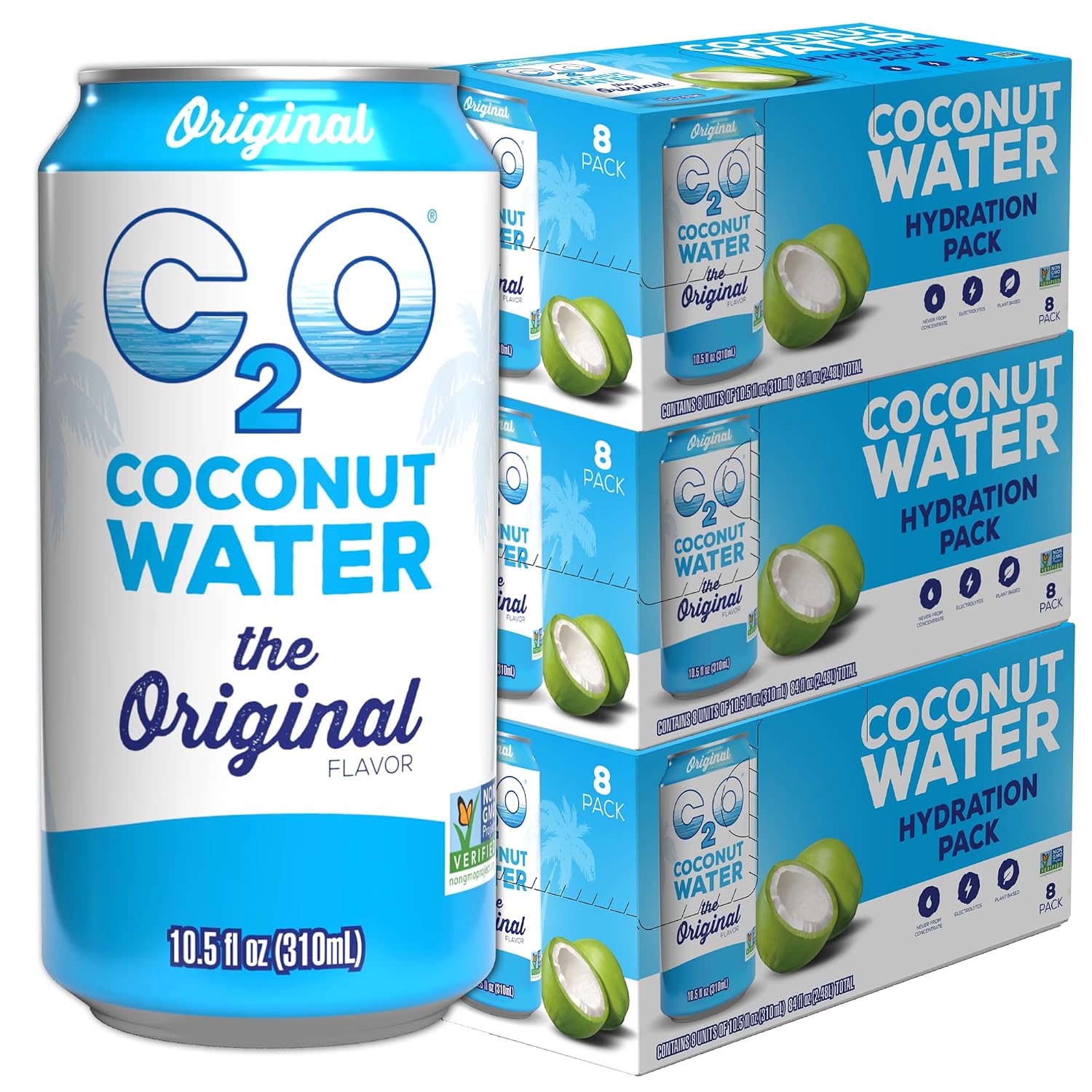 C2O - Coconut Water with Pineapple (12 Pack) - Made with Fresh Coconut Water - Plant Based - Non GMO - Canned Water - Natural Hydration, Essential Electrolytes, & Potassium - 12 Cans, 17.5 FL OZ