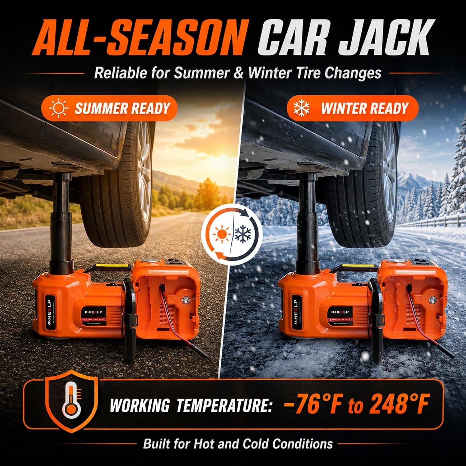 E-HEELP Electric Car Jack Kit 5 Ton 12V with Impact Wrench, 6.1-17.7 in