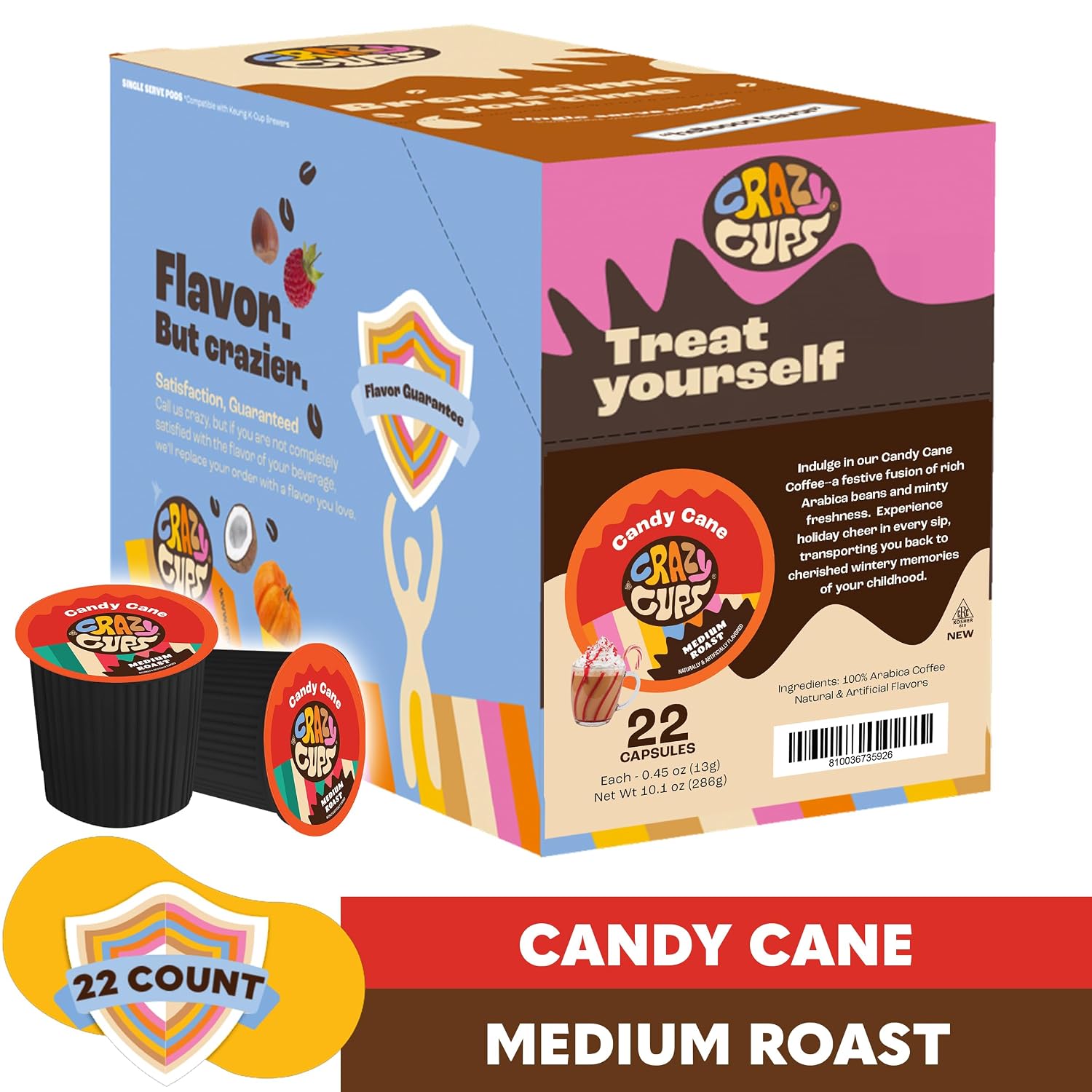 Crazy Cups Flavored Coffee for Keurig K-Cup Machines, Peppermint Chocolate Mocha, Hot or Iced Drinks, 22 Single Serve, Recyclable Pods