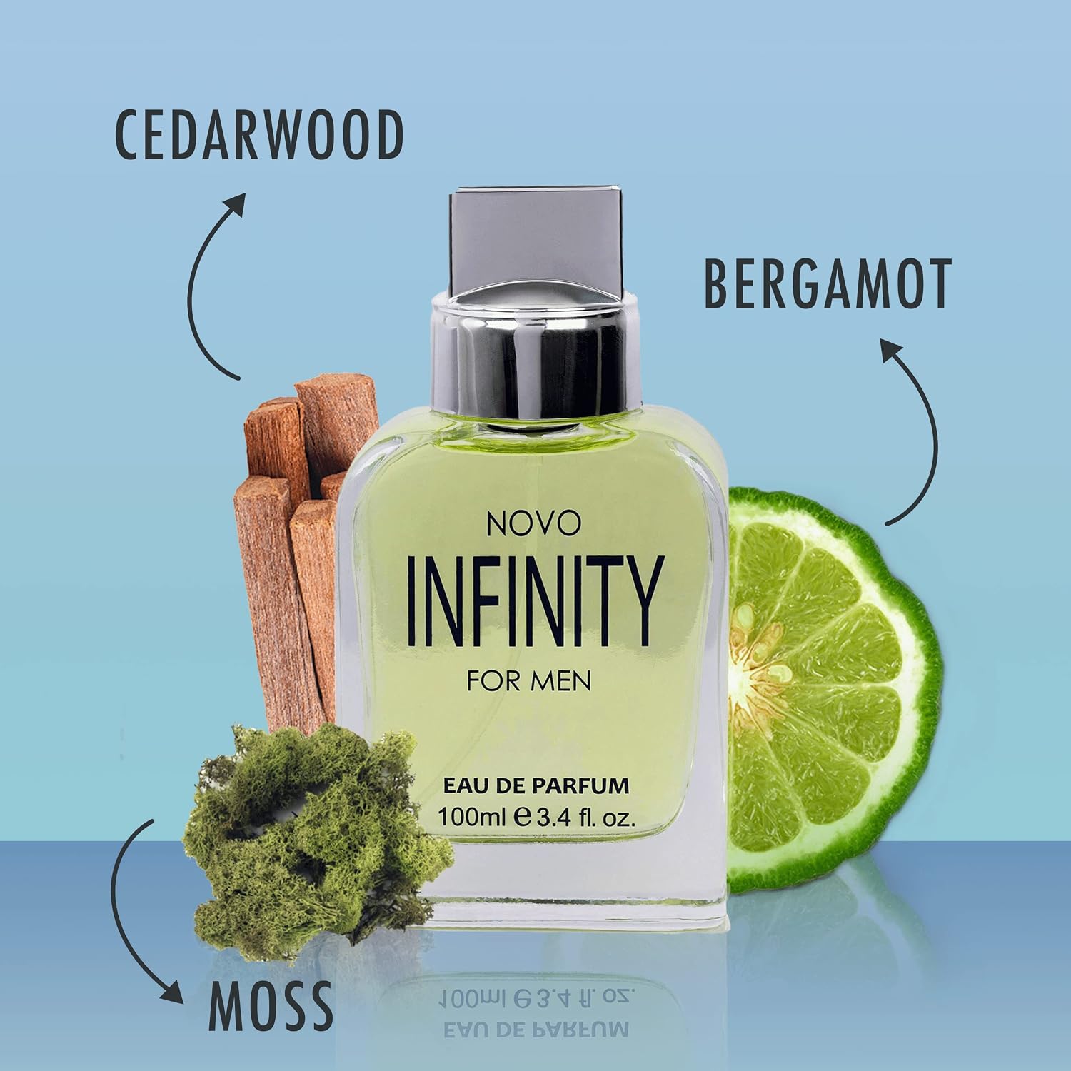 NovoGlow Novo Infinity for Men- 3.4 Fluid Ounce Eau De Parfum Spray for Men - Refreshing Citrusy & Floral Top Notes Smell Fresh All Day Long Lovely