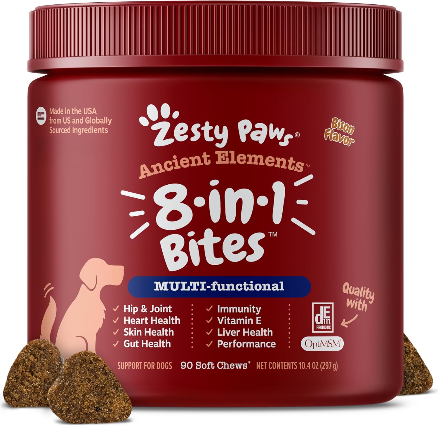 Zesty Paws Dog Multivitamin, Chewable Dog Vitamins and Supplements for Hip & Joints, Skin & Coat, Omega 3 Fish Oil for Dogs- Senior & Puppy Multivitamin- Chicken- 90ct