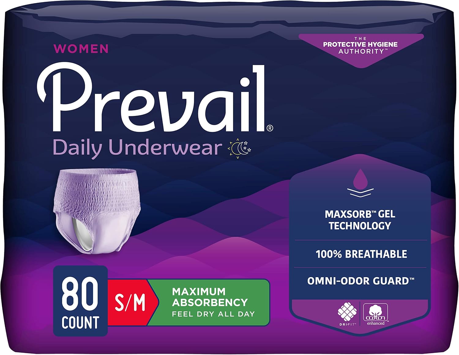 Prevail Daily Underwear Disposable Underwear Female Pull On with Tear Away Seams Medium, PWC-512/1, Maximum, 80 Ct