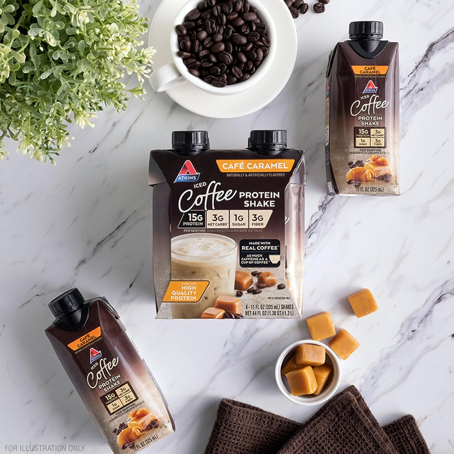 Atkins Café au Lait Iced Coffee Flavored High Protein Shake, Low Sugar and Low Carb, Keto Friendly, Ready to Drink Protein Drink, Gluten Free