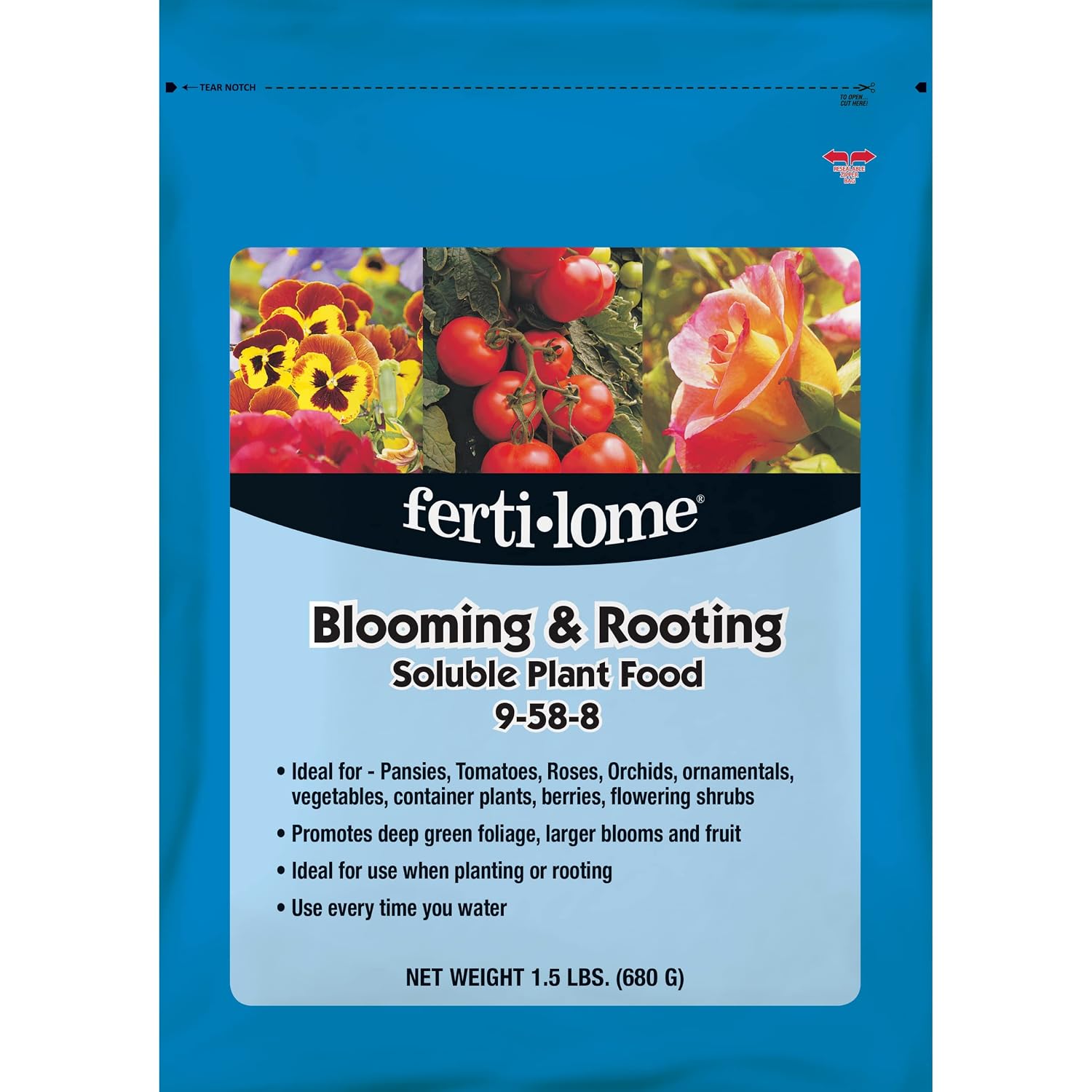 Fertilome (11772) Blooming & Rooting Plant Food 9-58-8, 3 lbs | 9-58-8 high-phosphorus soluble - Promotes blooms & roots on orchids, roses, tomatoes - Home gardeners