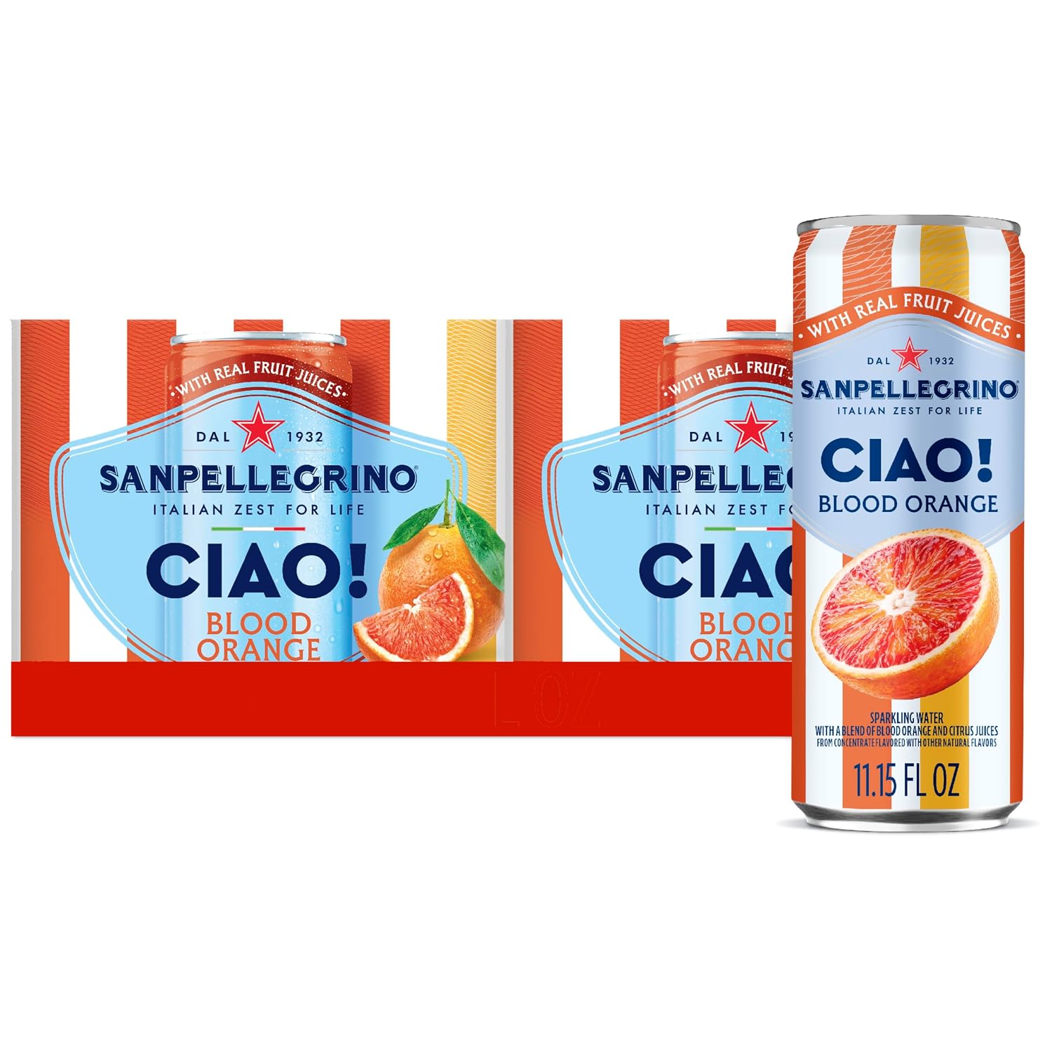 Sanpellegrino CIAO Blood Orange Sparkling Water, Real Fruit Juice, 24 Pack