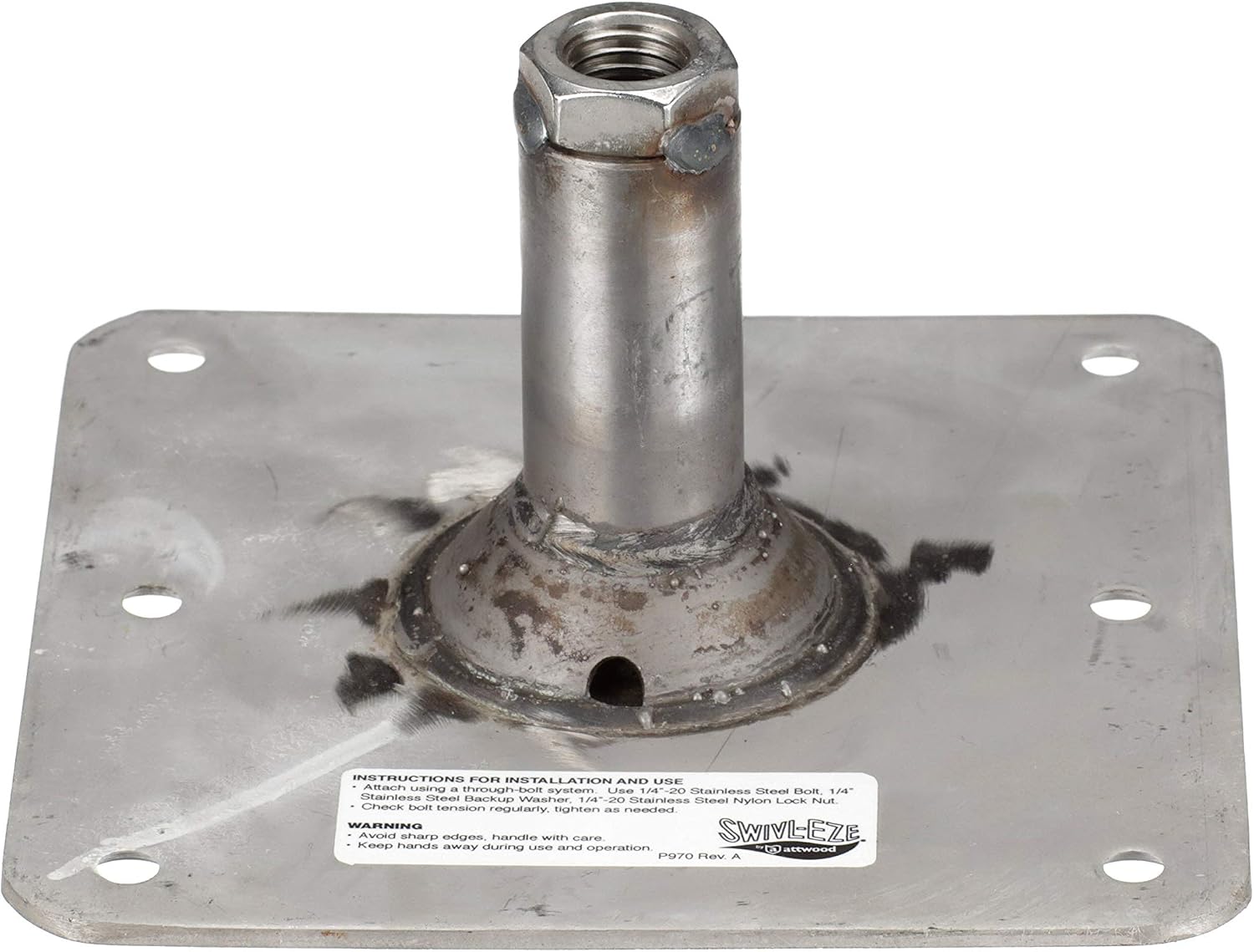 Swivl-Eze attwood SP-67739 Swivl-Eze Lock'N-Pin Stainless Steel 7-Inch x 7-Inch Non Threaded Boat Seat Pedestal Base | Non-threaded for 3/4 in pin socket, needs 2-3/4 in mounting hole, satin finish, exceeds ABYC standards, Type B rating