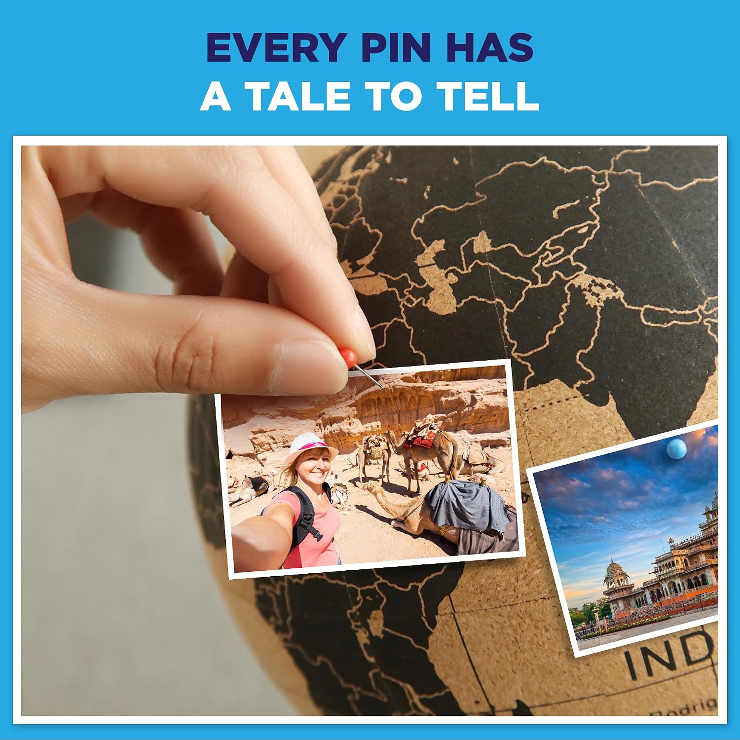 Cork Globe with Push Pins - 9.4” Globe with Map of the World and Rotating Stand for Adults