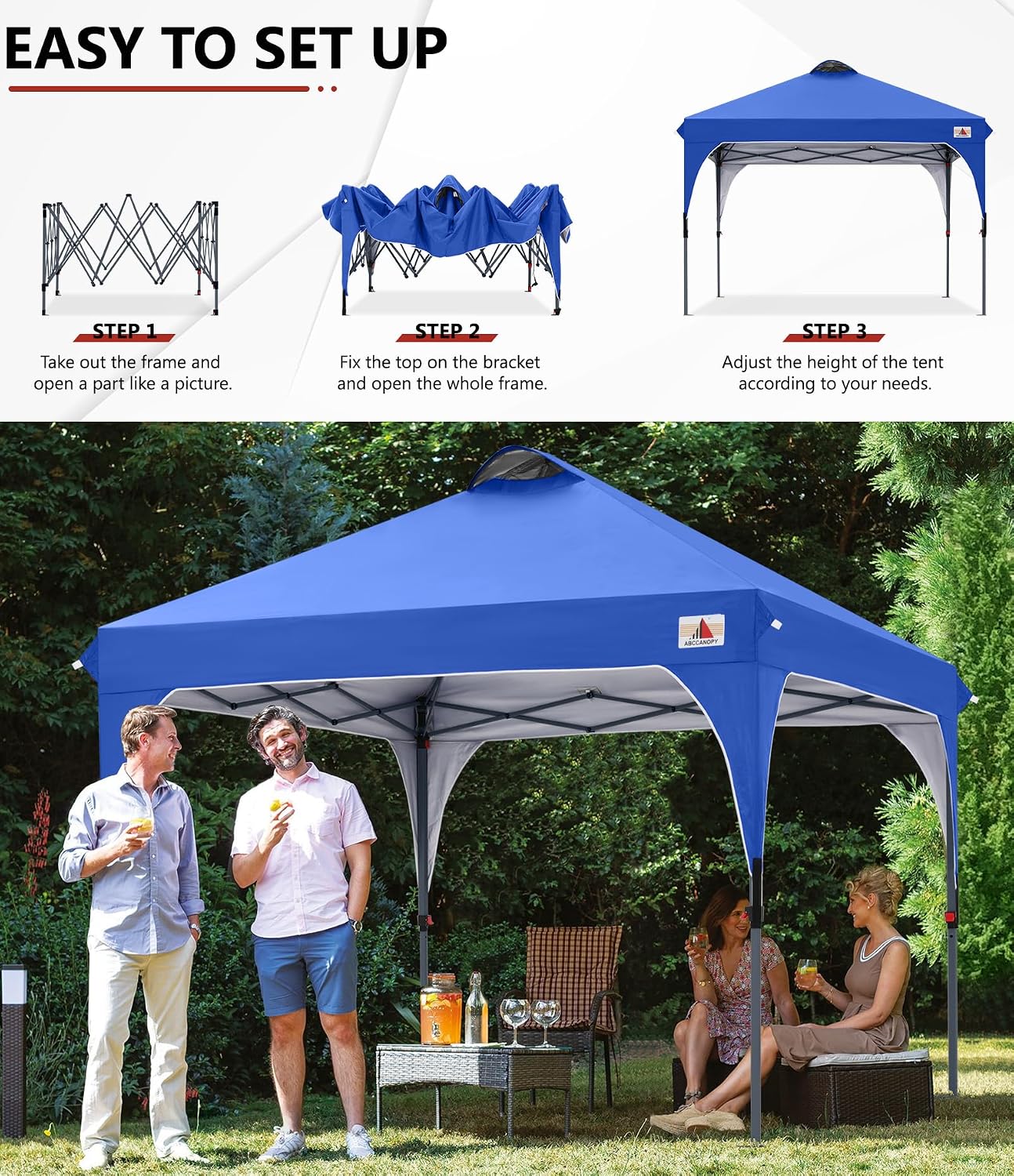 ABCCANOPY Outdoor Pop up Canopy Tent, 10x10 Instant Portable Canopy for Camping, Beach, Backyard,Gray | Water resistant & UV protection canopy, easy setup, with carry bag, ideal for camping, beach, backyard, market events