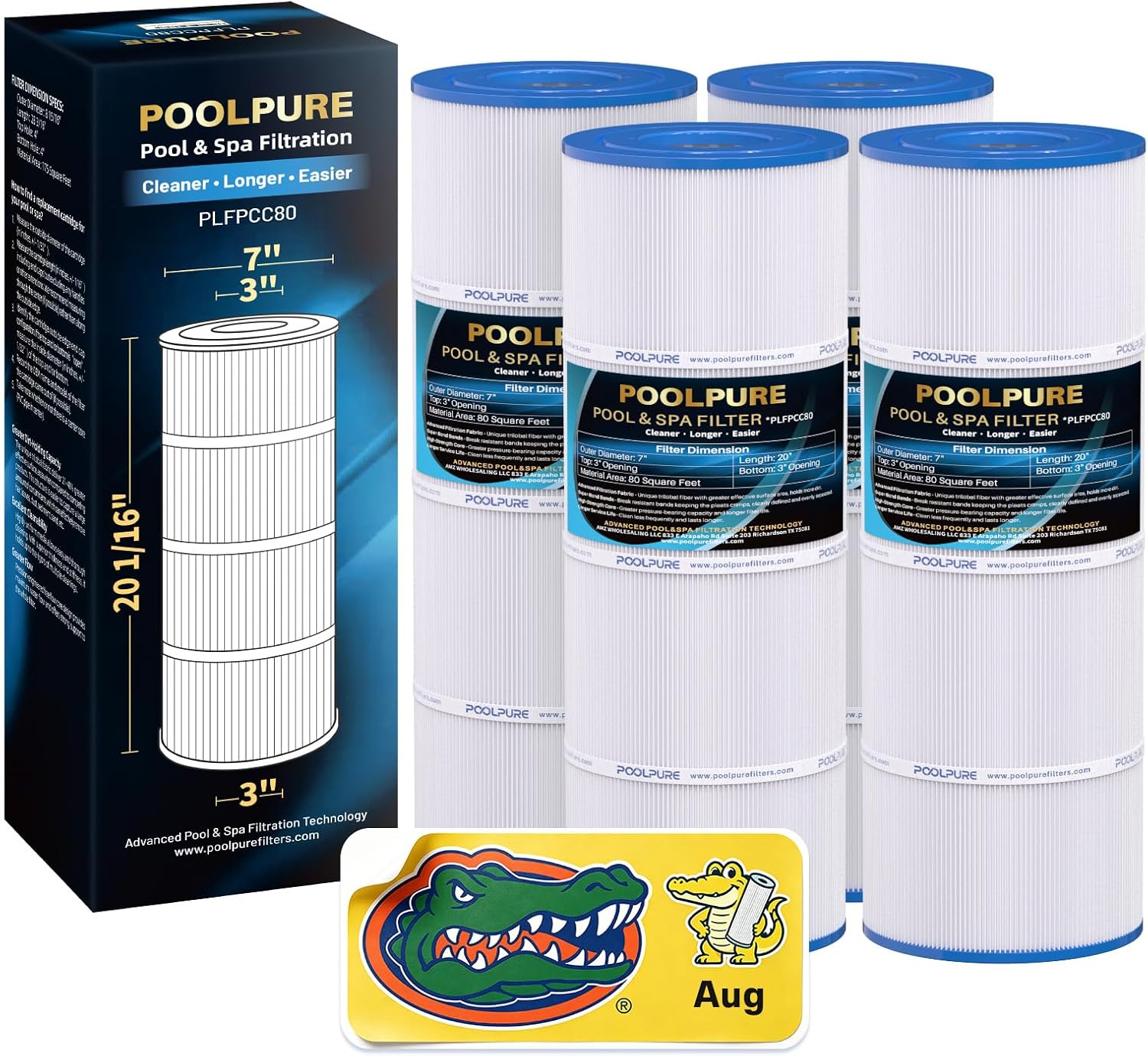 POOLPURE PLFPCC80 Pool Filter Replaces Pentair CCP320, Pleatco PCC80-PAK4