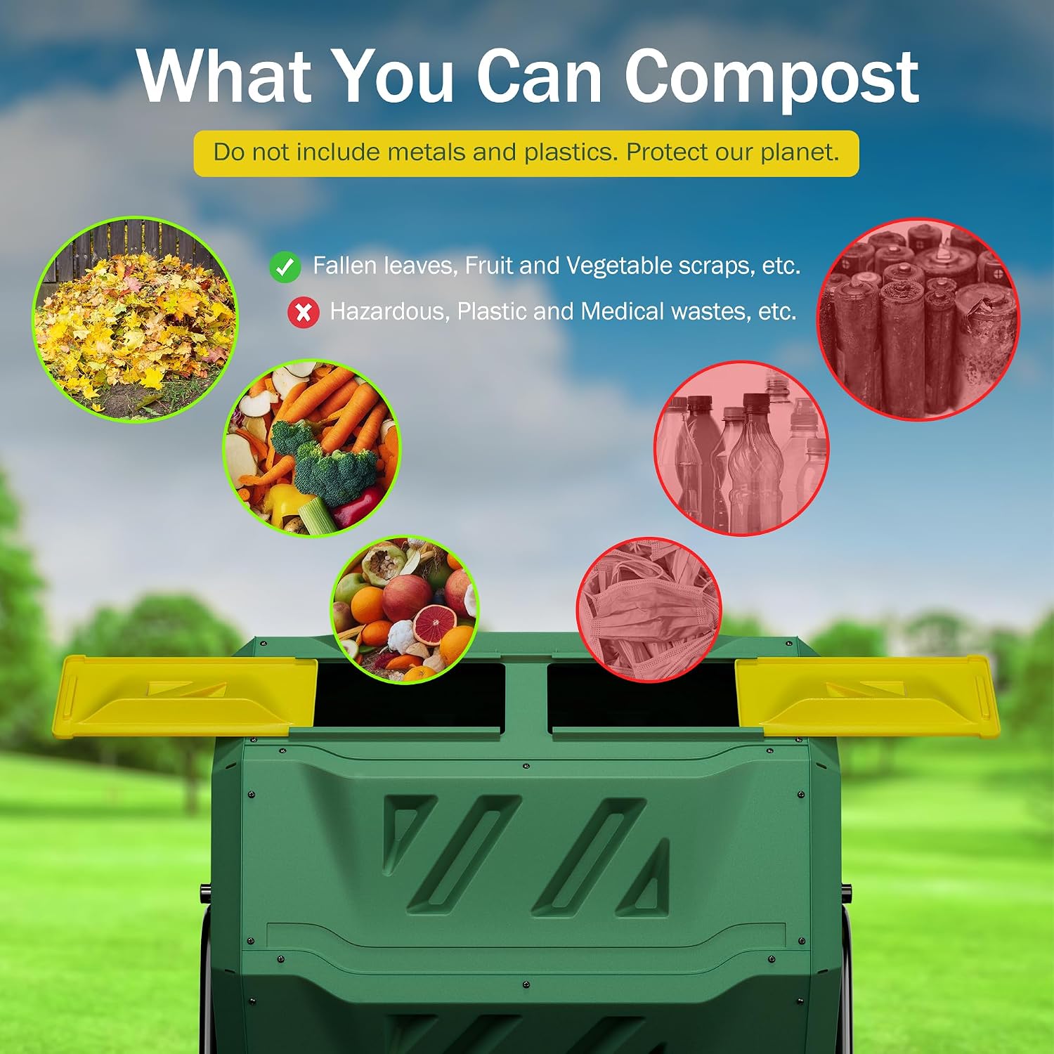 SUPER DEAL Outdoor Compost Tumbler, 43 Gallon Dual Chamber BPA Free Large Compost Bin 360° Rotating Tumbling Composter for Garden Yard, Black