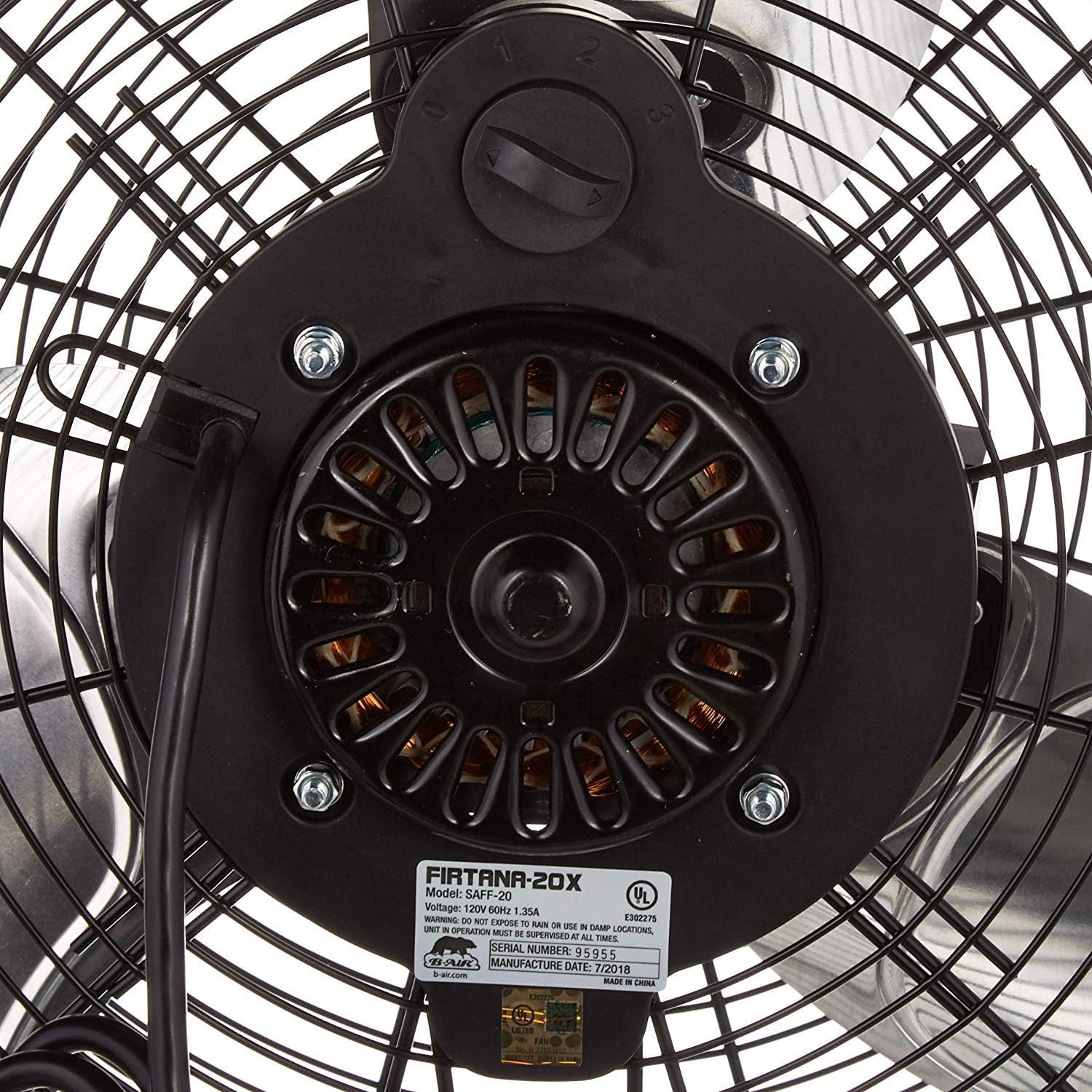 B-Air Firtana 20" High Velocity Electric Garage Floor Fan for Industrial and Home Use with 3-Speeds and Tilt Adjustable Fan Head, SAFF-20, Black