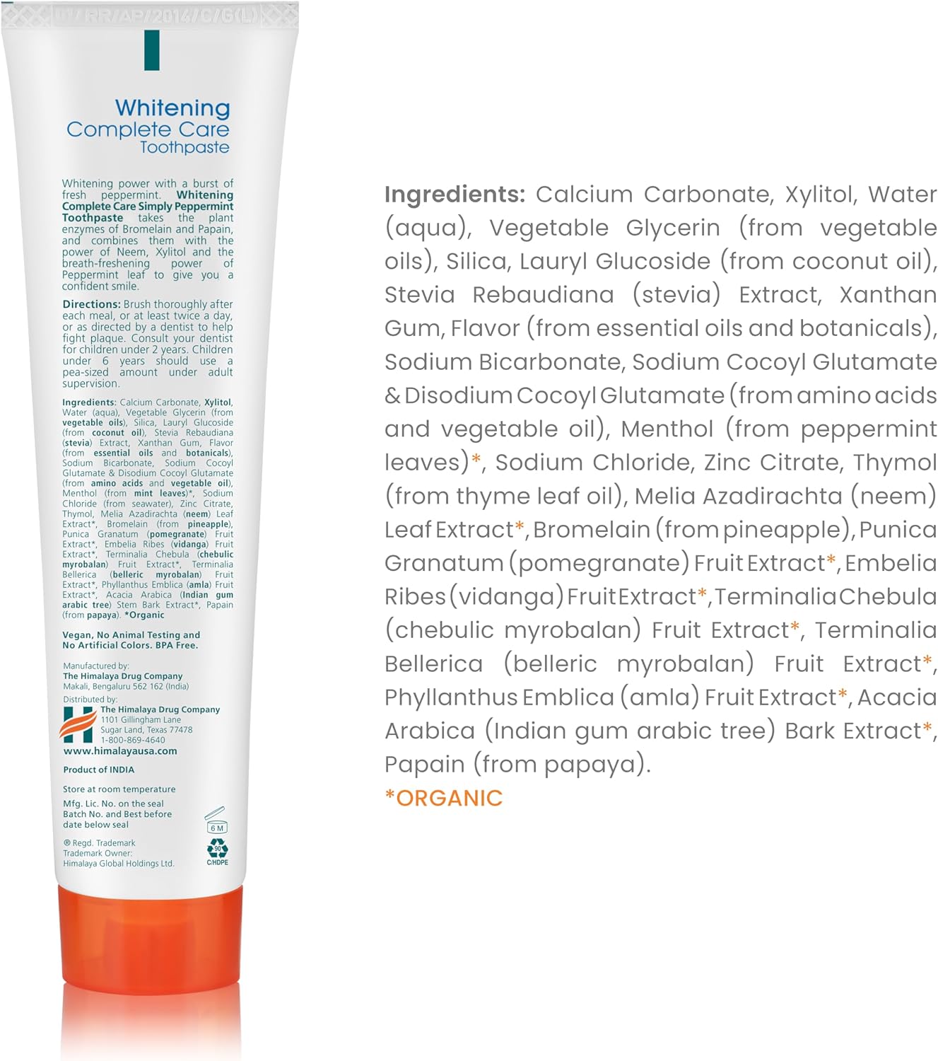 Himalaya Botanique Whitening Complete Care Toothpaste, Teeth Whitening, Fights Plaque, Fluoride Free, No Artificial Flavors, SLS Free, Cruelty Free, Foaming, Simply Mint Flavor, 5.29 Oz, 4 Pack