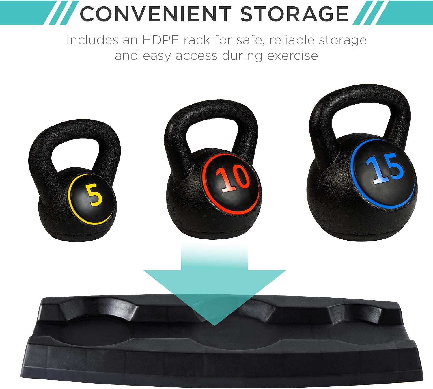 Best Choice Products 3-Piece Kettlebell Set with Storage Rack, HDPE Coated Exercise Fitness Concrete Weights for Home Gym, Strength Training