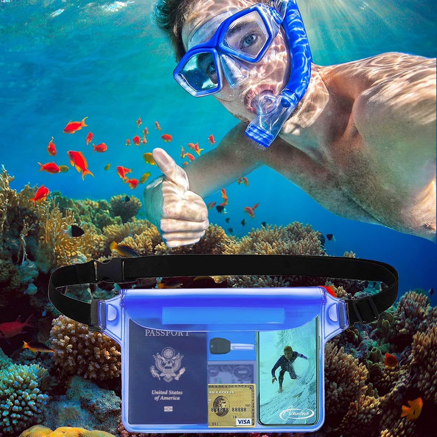 AiRunTech Waterproof Fanny Pack,Phone Pouch Dry Bag for Passport Wallet Purse,Floating Waterproof Bags for Travel Beach Swimming Kayaking Boating Cruise Accessories