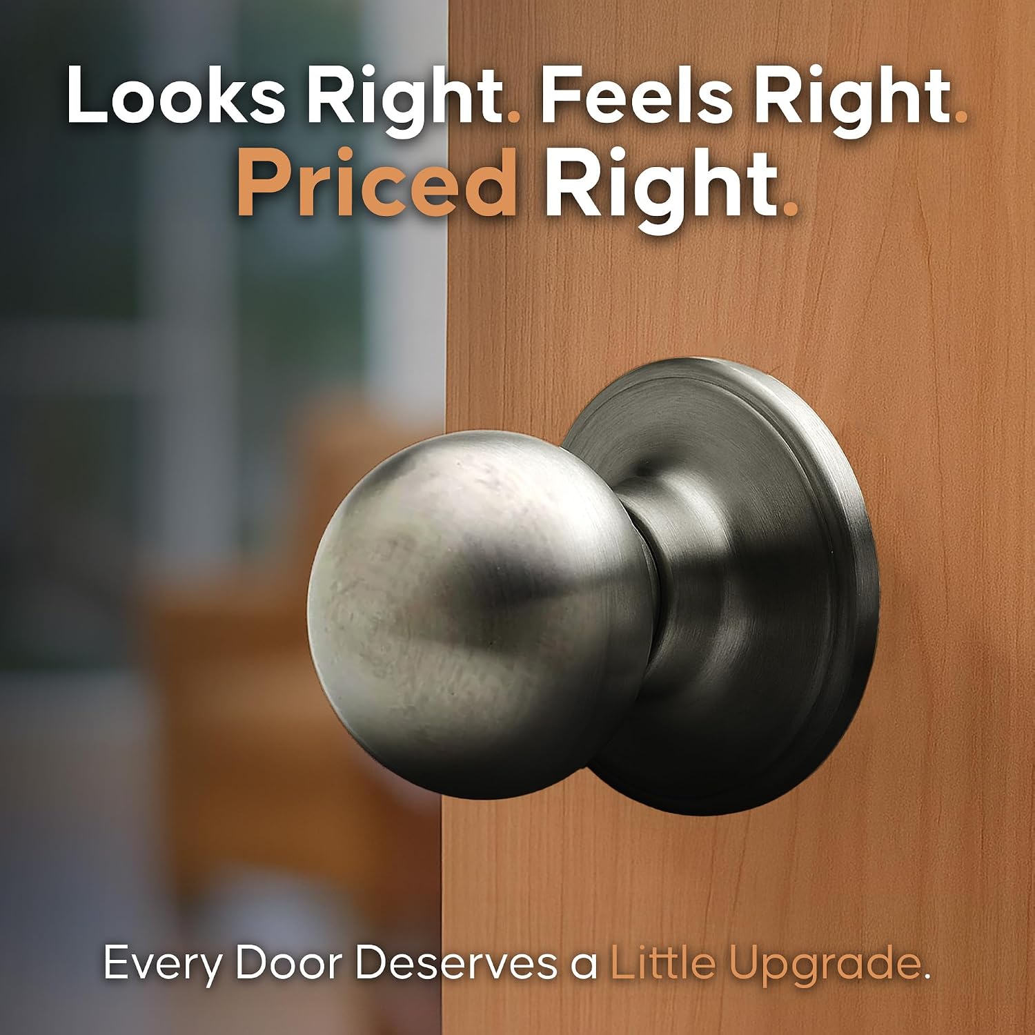 Copper Creek Privacy Interior Door Knob – ANSI Grade-3 Certified, Modern Heavy Duty Handle, Easy Install and Reversible for Bedroom, Bathroom & Closets – Satin Stainless (1 Pack)