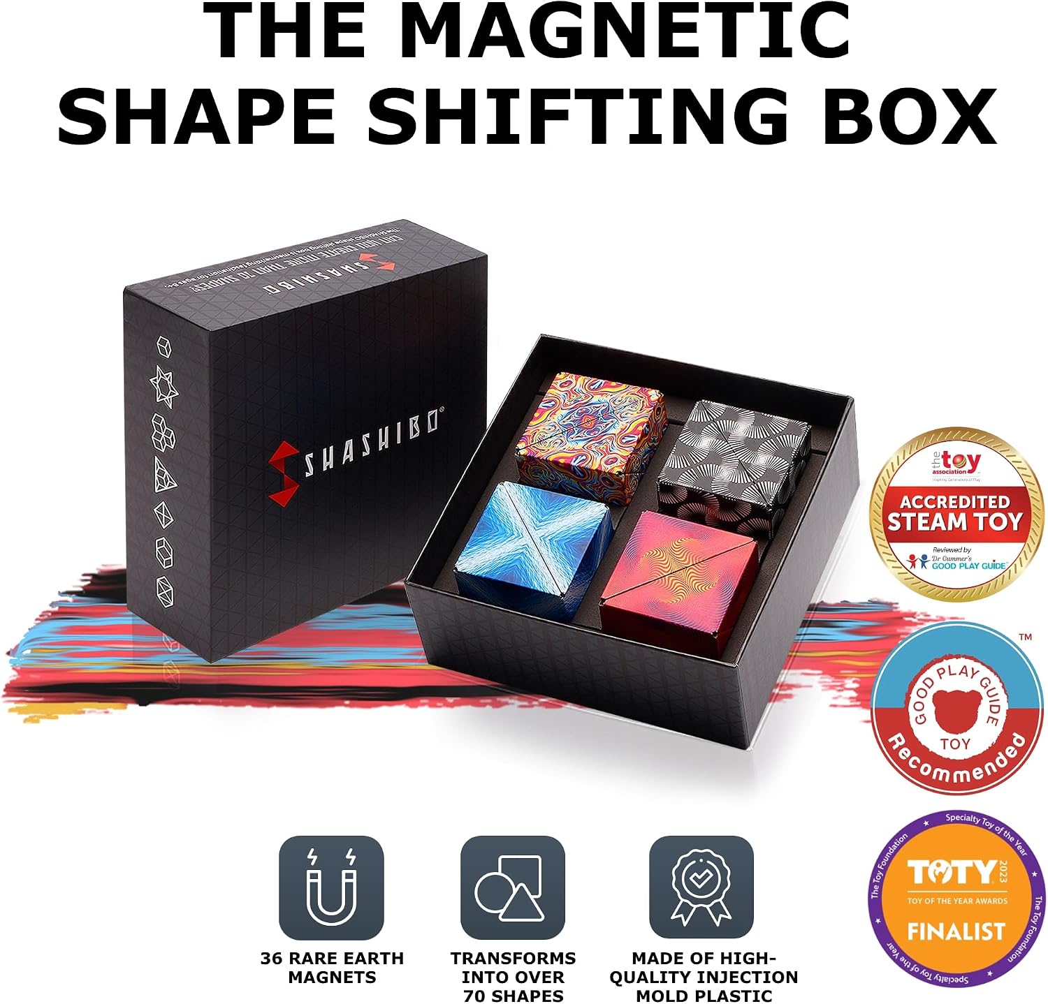 Shashibo Gift Box of 4- The Shape Shifting Box (36 Rare Earth Magnets) STEM/STEAM Fidget Geometric 3D Magnetic Transforming Magnetic Box Magic Cube