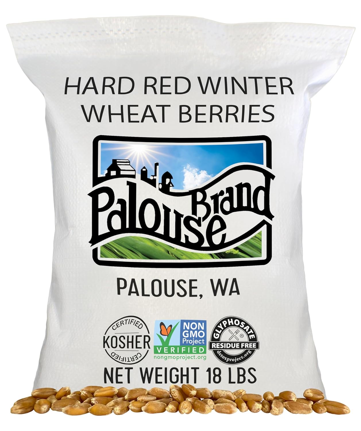 Palouse Brand Certified Glyphosate Residue Free Hard Red Winter Wheat Berries | 5 LBS | Family Farmed in Washington State | Non-GMO Project Verified | Certified Kosher Parve