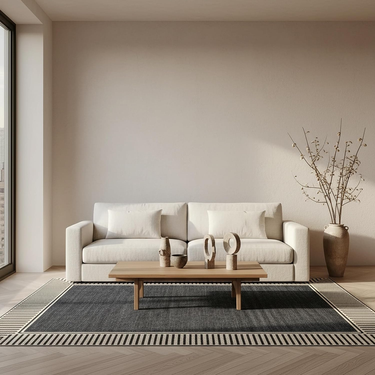 nuLOOM Asha Light Brown Bordered Indoor/Outdoor Area Rug, 4' x 5'
