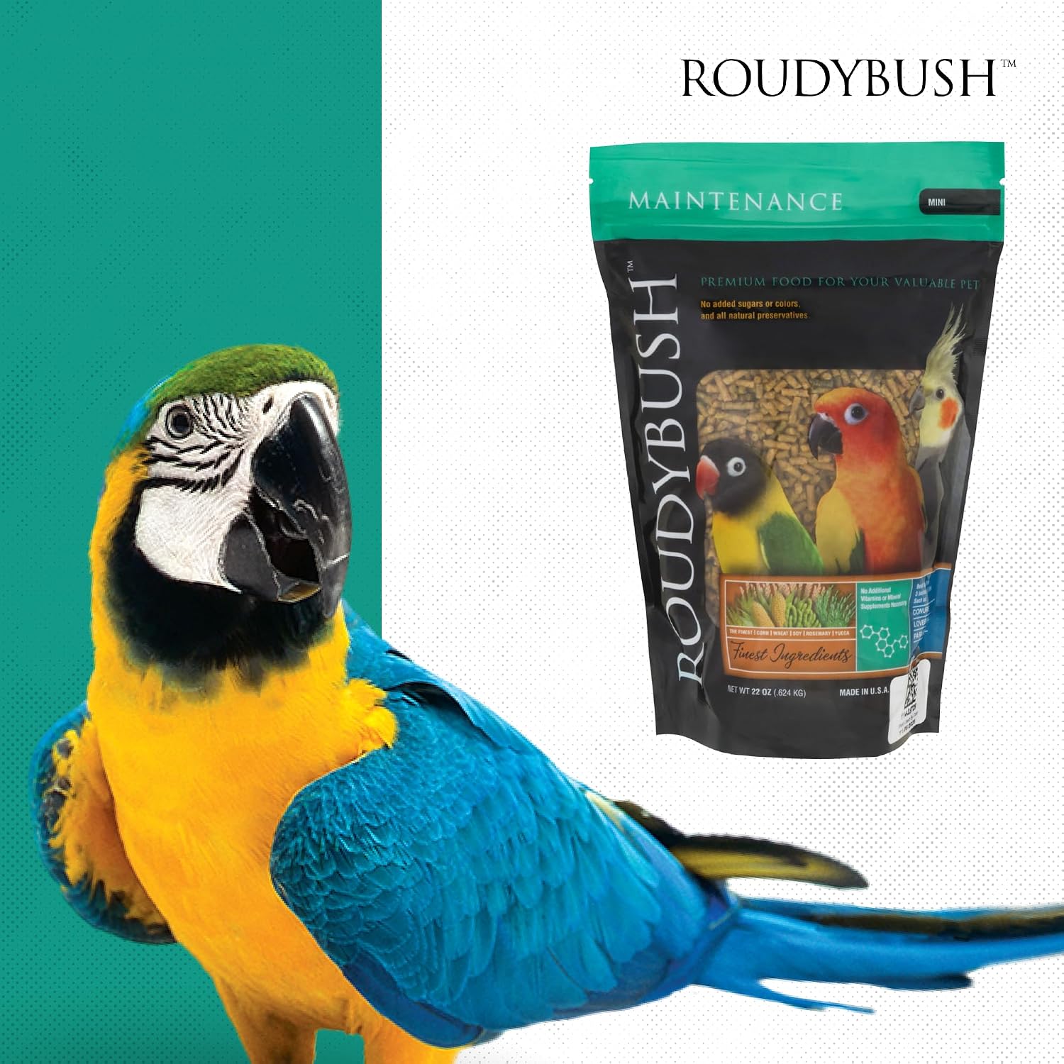 RoudyBush Daily Maintenance Food for Birds - Scientifically Formulated Bird Feed - Bird Food Pellets w/Corn, Wheat, Soy & More - Nutritious & Healthy Feed for Birds (Mini, 44oz)