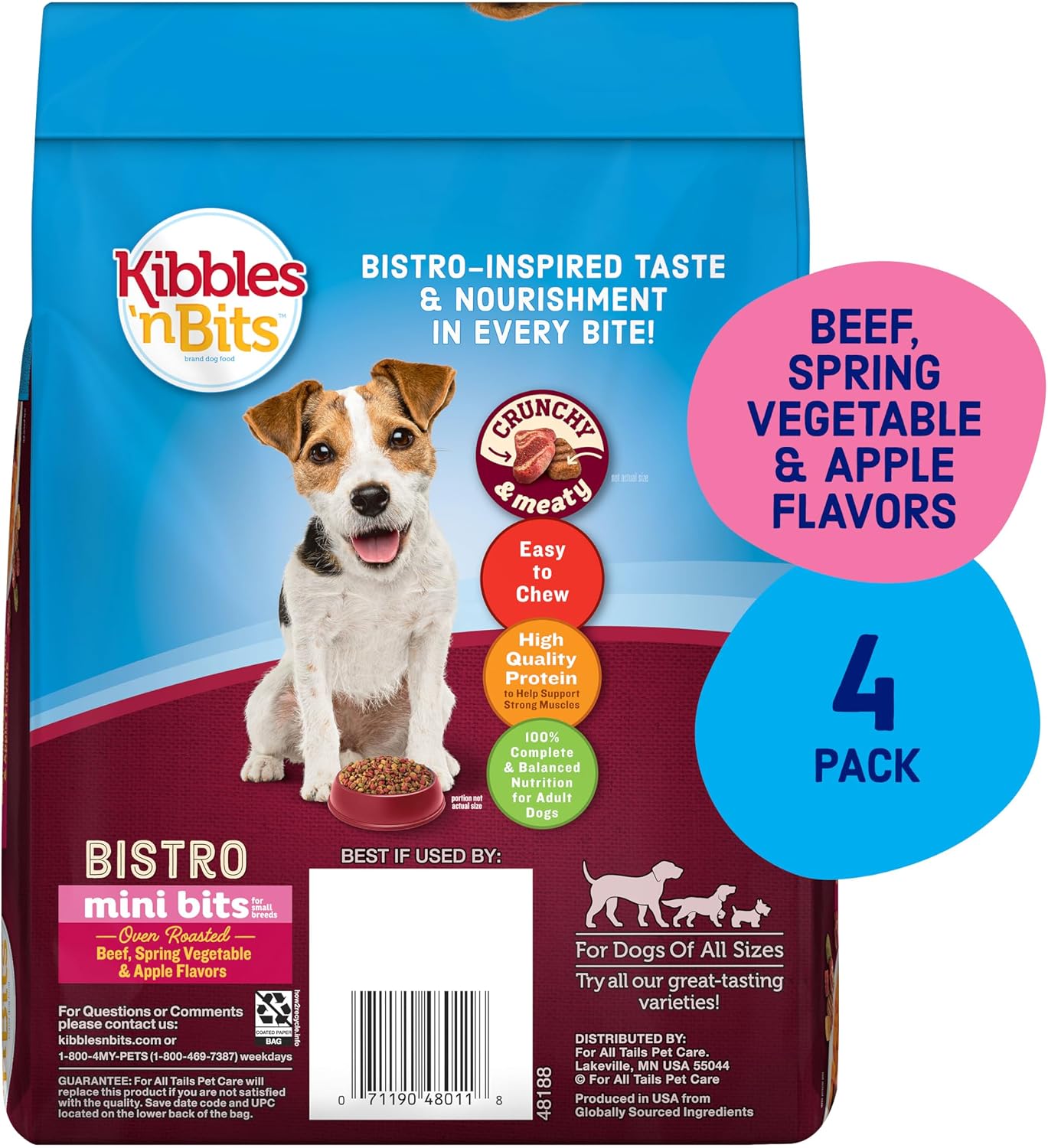 Kibbles 'n Bits Bistro Mini Bits Small Breed Dry Dog Food, Oven Roasted Beef, Spring Vegetable & Apple Flavors for Adult Dogs, 16 lb. Bag | Complete & Balanced Nutrition Formulated For Small Adult Dogs Crafted With Beef, Spring Vegetable & Apple Flavors