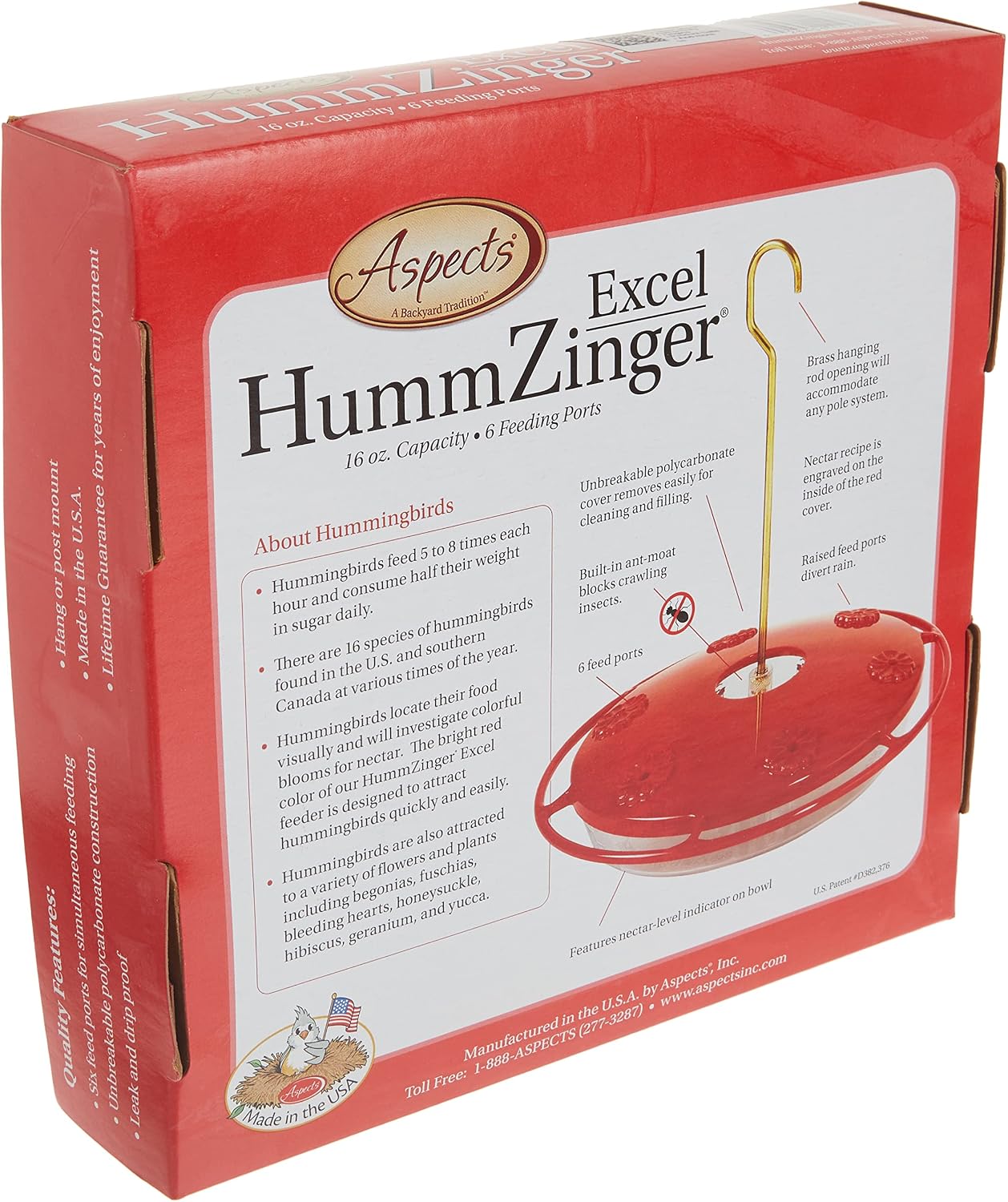 Aspects HummZinger Excel Hanging Hummingbird Feeder with Built in Ant Moat - Item 143