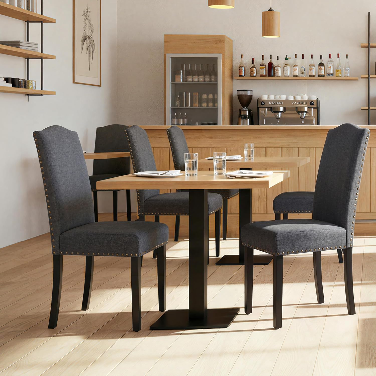 Yaheetech Dining Chairs Set of 2 High Back Parson Chairs Khaki