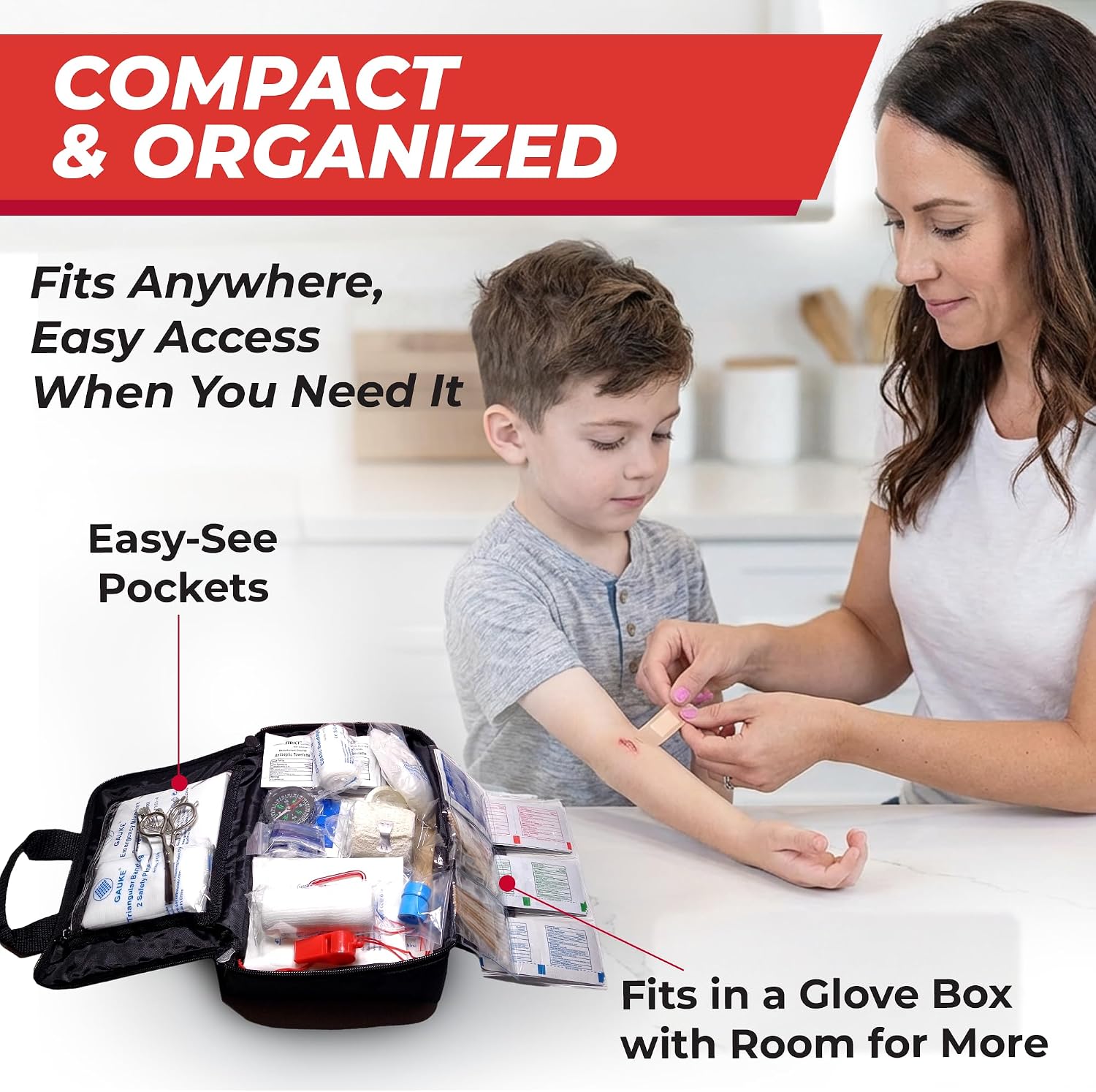 M2 BASICS 300 Piece Premium First Aid Kit w/Durable Bag for Home, Business | Office, Workplace, Car, Garage, Kitchen, Family, Classroom, Jobsite