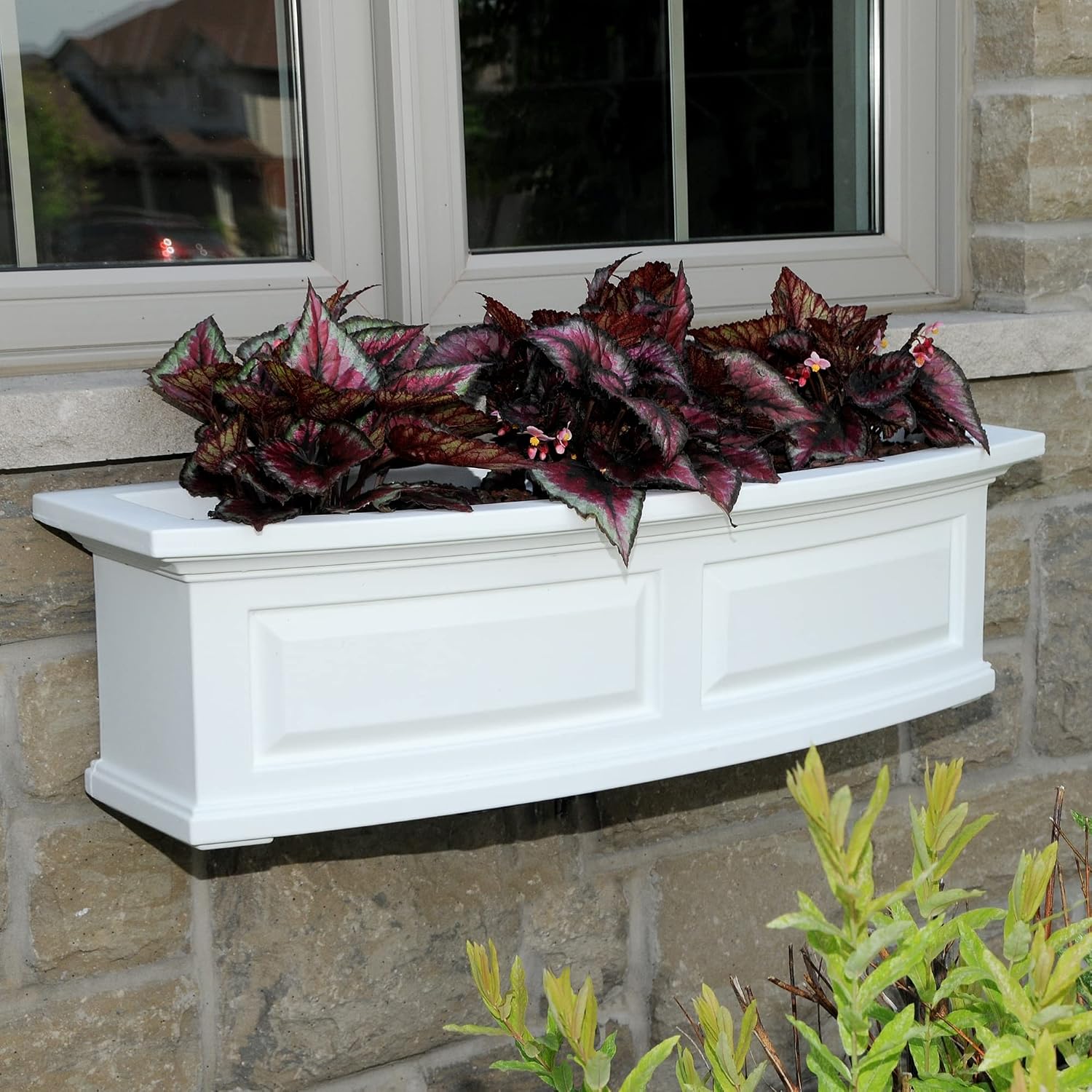 Mayne Nantucket 36in Self-Watering Rectangular Window Box Planter, White | Self-watering, All season, Fade resistant, Mounting brackets included, Built-in overflow, 15-year warranty